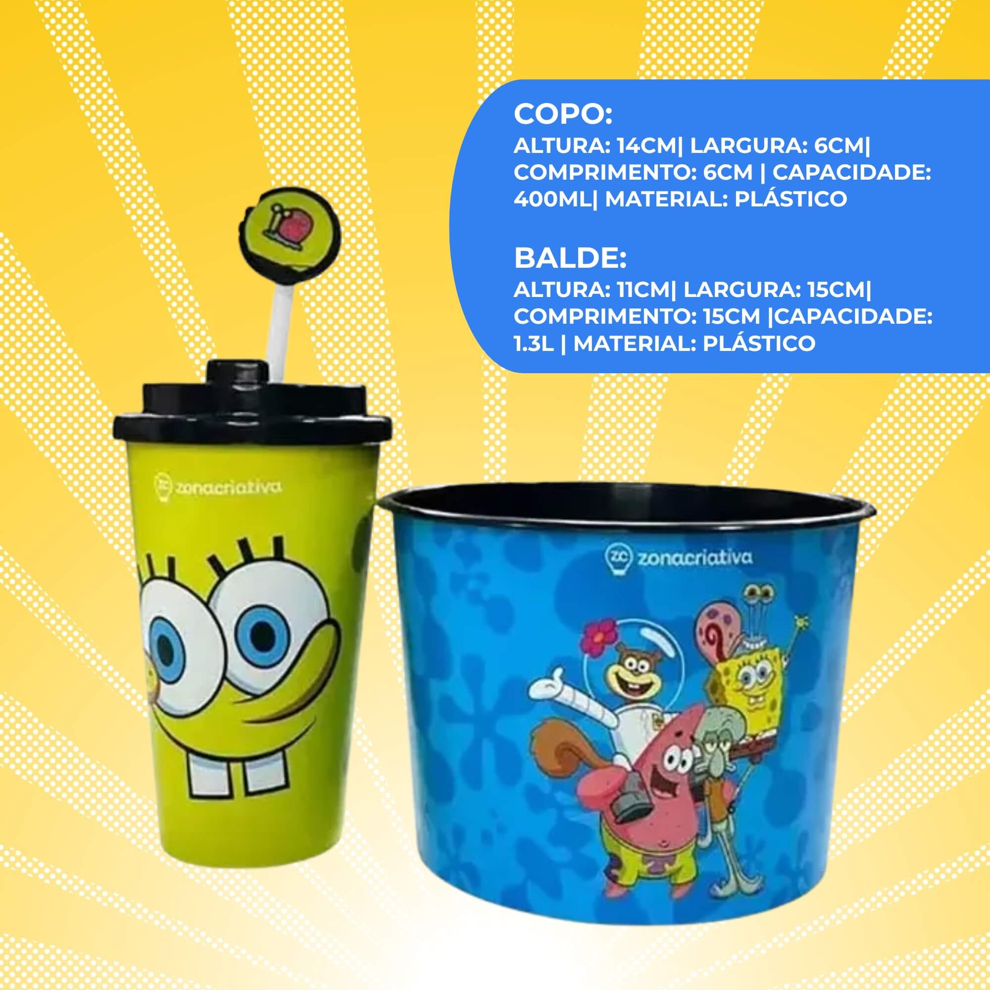 Kit Almofada Pipoca Infantil Bob Esponja Zona Criativa - 10065180