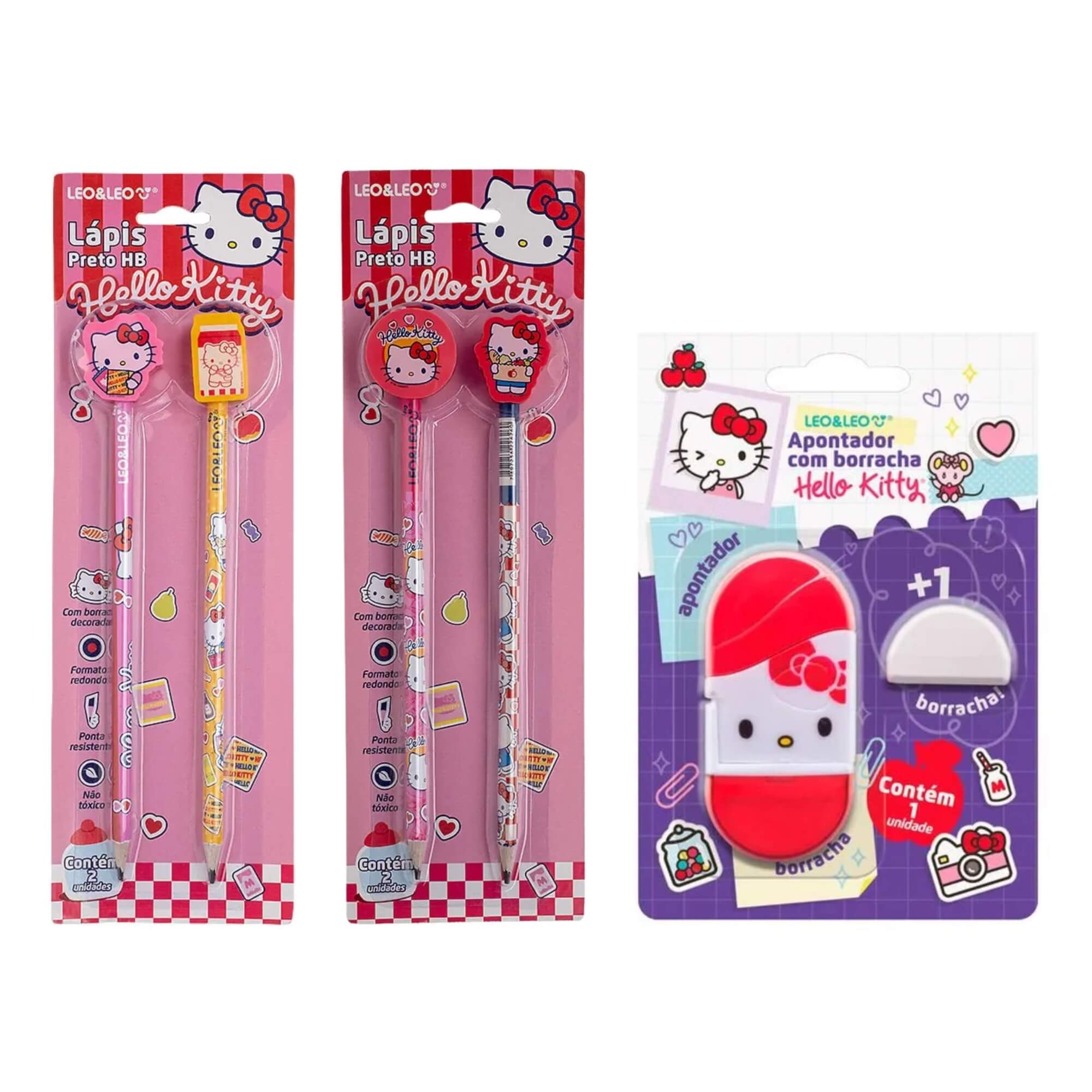 COMP Kit Lápis com Borracha + Apontador com Depósito Hello Kitty