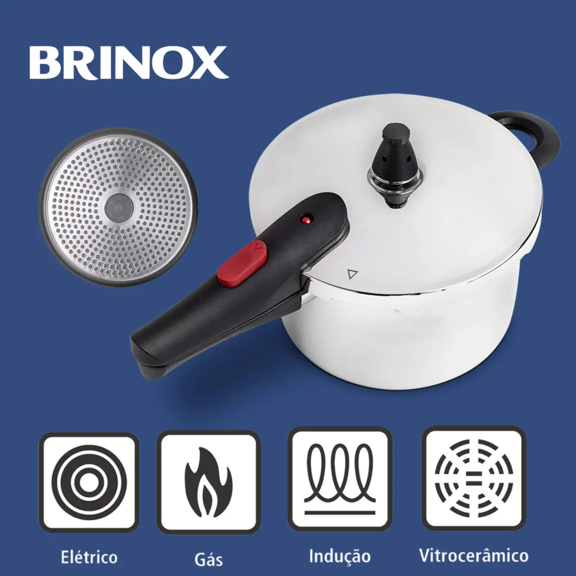 Panela de Pressão Ultra em Aço Inox 6 Litros Ø 22x17 cm Brinox - 4935/101