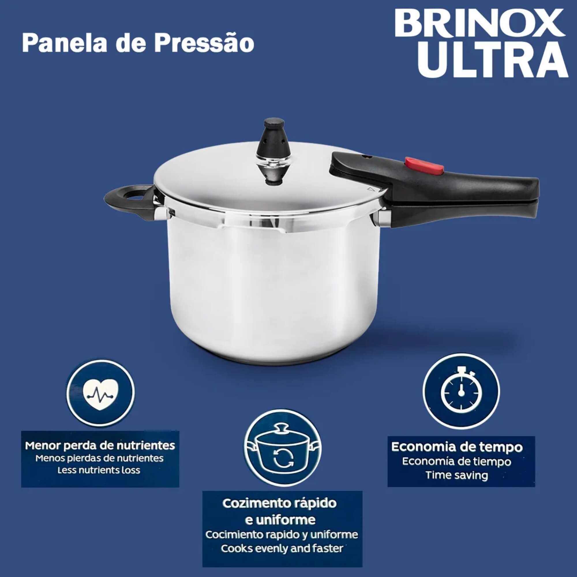 Panela de Pressão Ultra em Aço Inox 6 Litros Ø 22x17 cm Brinox - 4935/101