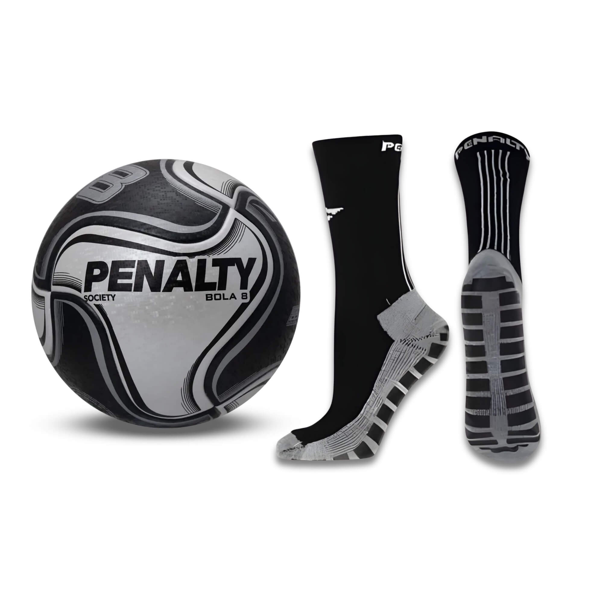 COMP Bola de Futebol Society 8 X Penalty + Par de Meias Perf Grip 39-44 Penalty