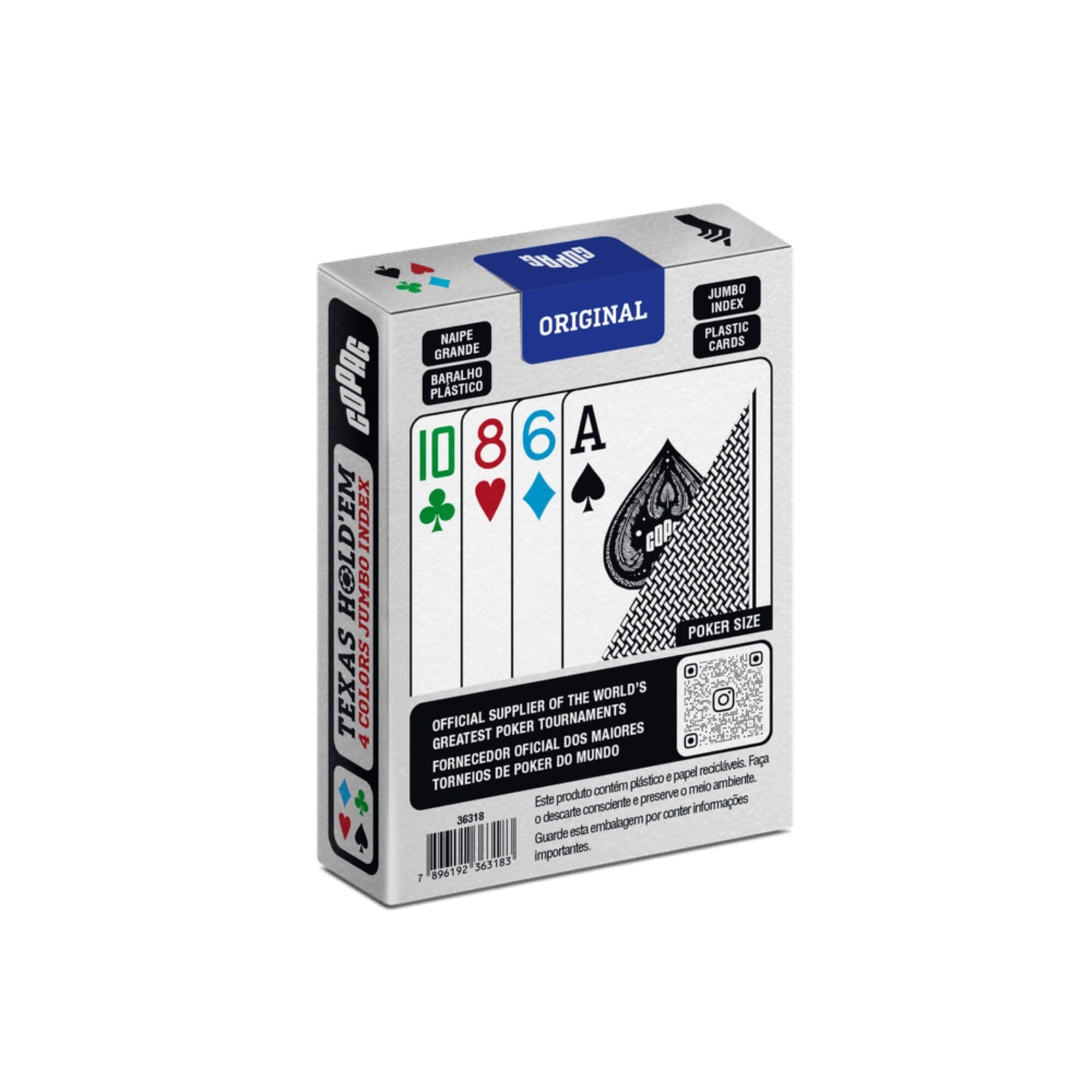 Baralho Texas Hold’em Naipe 4 Cores 55 Cartas (Sortido e Unitário) Copag - 36319