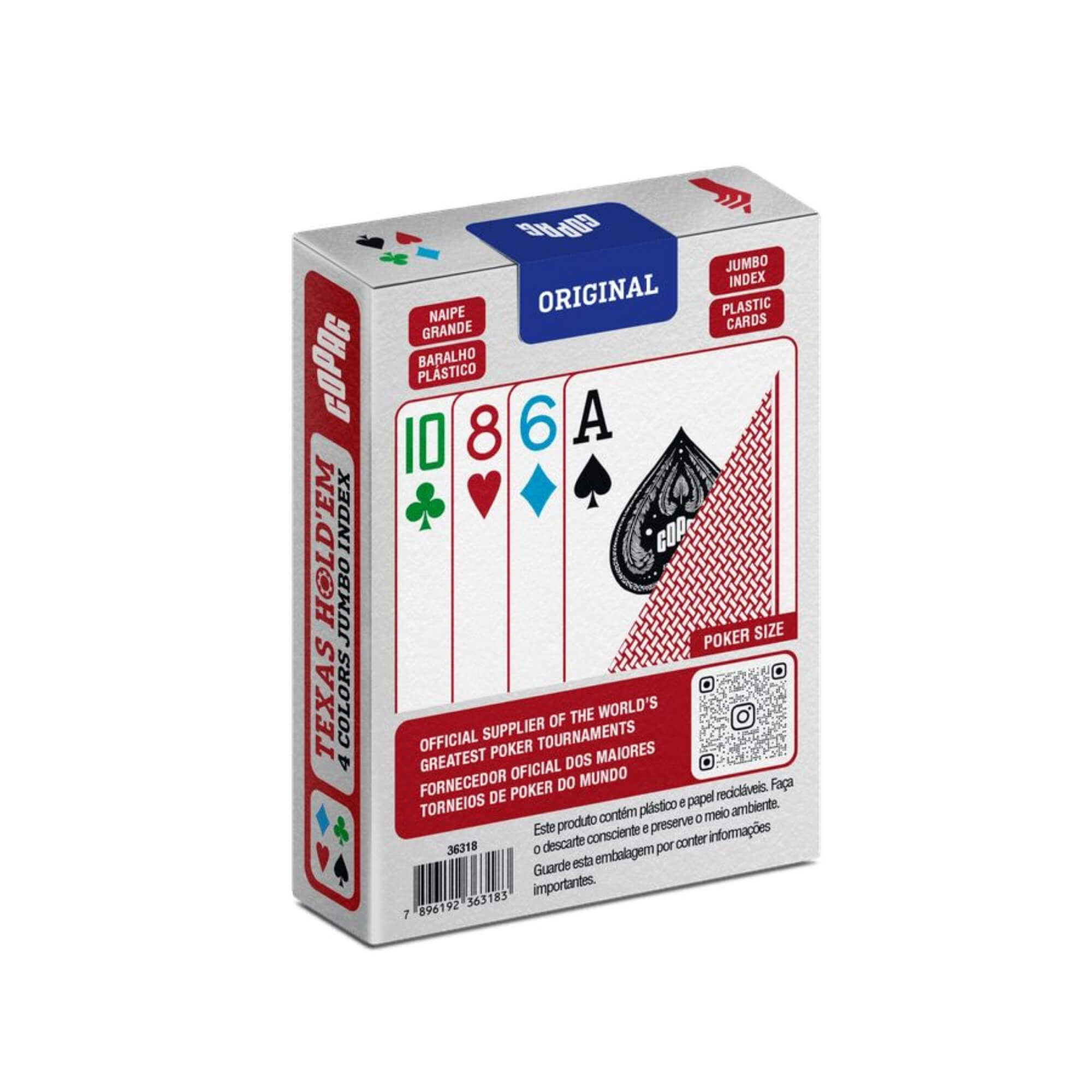 Baralho Texas Hold’em Naipe 4 Cores 55 Cartas (Sortido e Unitário) Copag - 36319