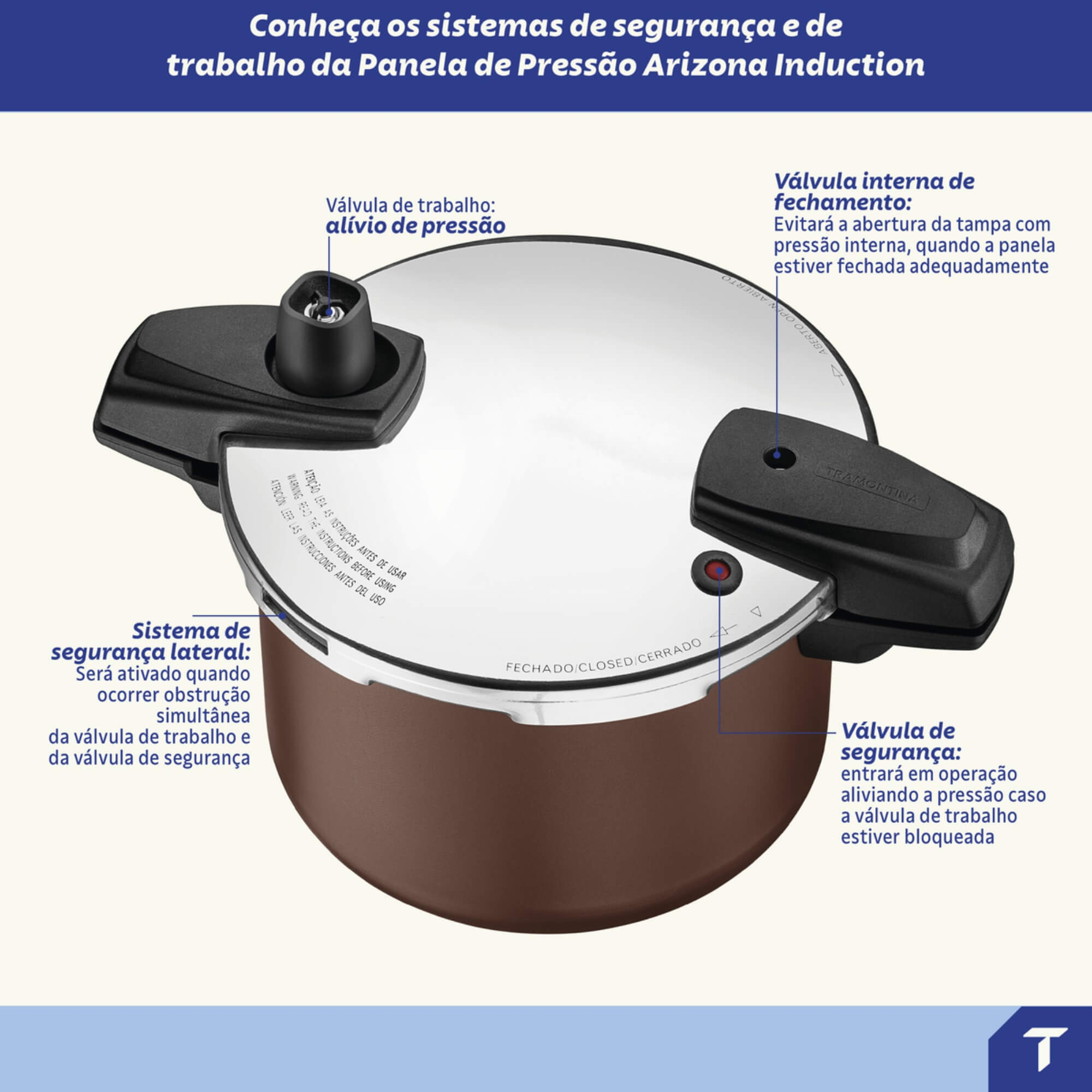 Panela de Pressão Arizona Induction Antiaderente Mocaccino 20 cm 4,5 L Tramontina - 20560320