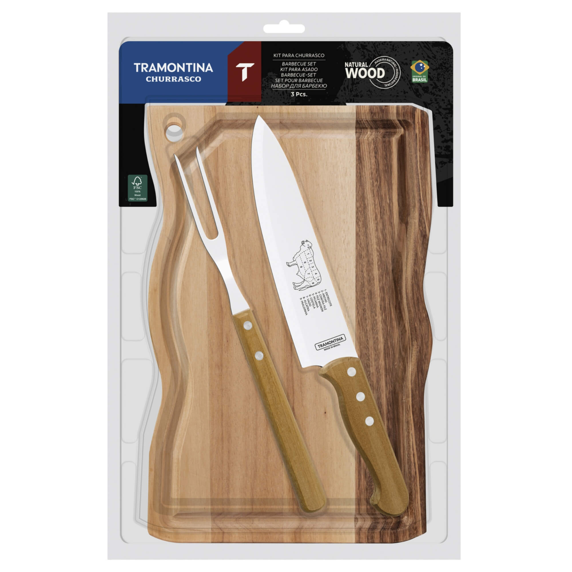 Kit para Churrasco Tramontina com Lâminas em Aço Inox e Madeira 3 Peças Tramontina -  22398001