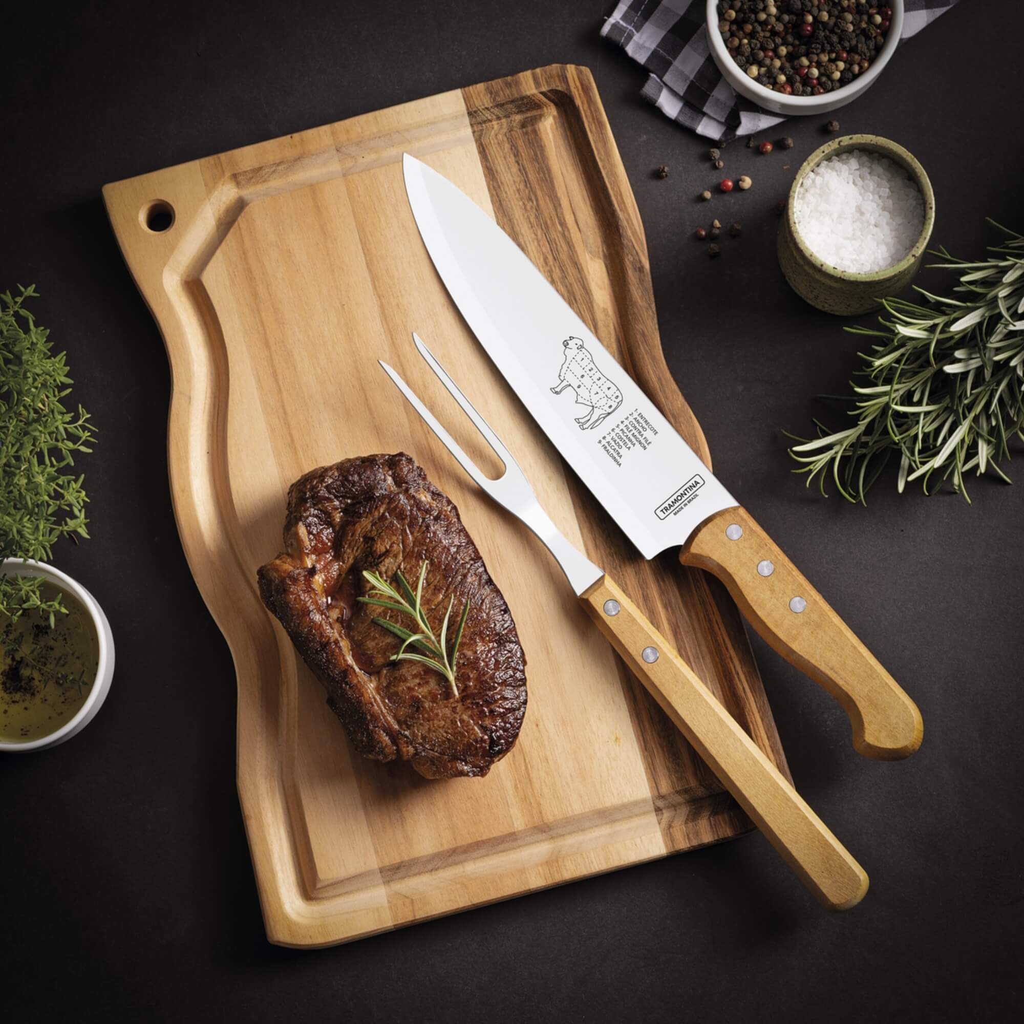 Kit para Churrasco Tramontina com Lâminas em Aço Inox e Madeira 3 Peças Tramontina -  22398001