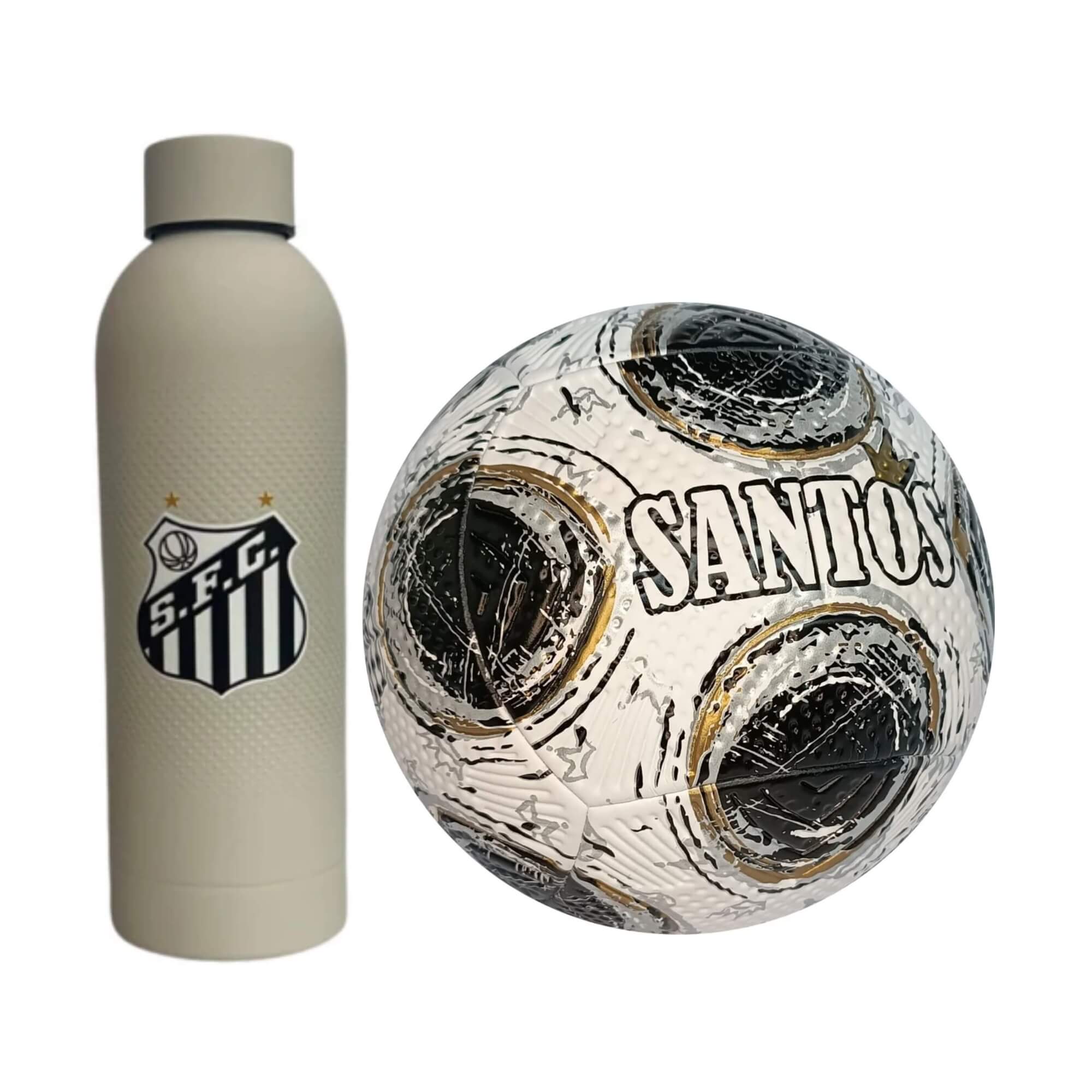 Kit Santos FC - Garrafa Térmica Max 500ml + Bola Nº 5 Retrô