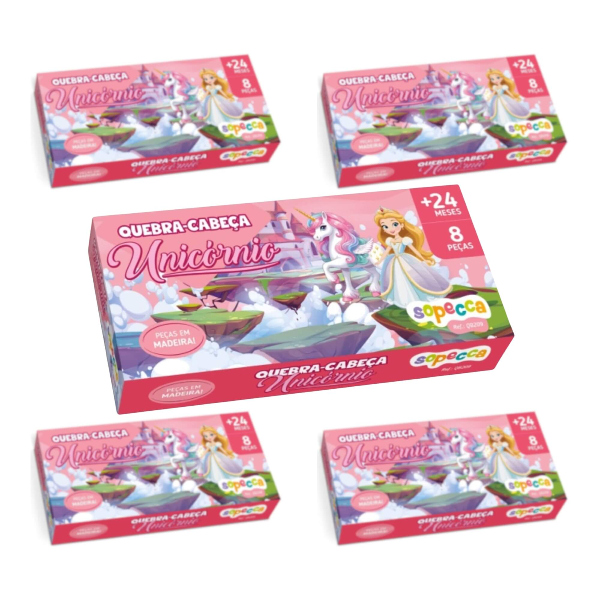 COMP Kit 5 Quebra-cabeça Infantil Unicórnio 8 peças de Madeira Sopecca