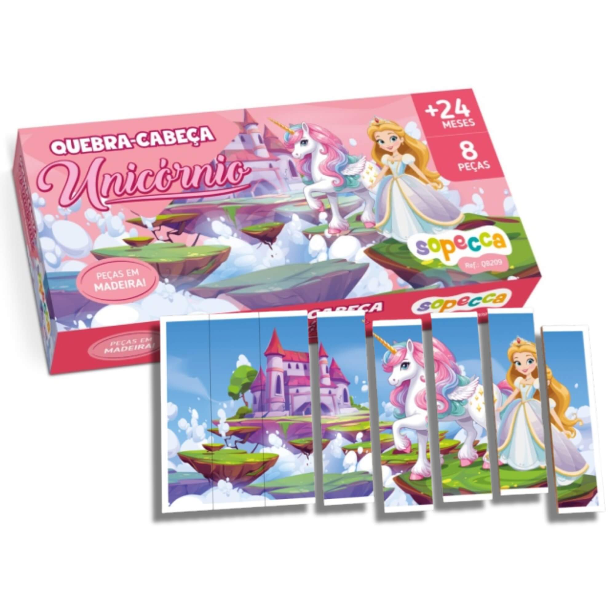 COMP Kit 5 Quebra-cabeça Infantil Unicórnio 8 peças de Madeira Sopecca