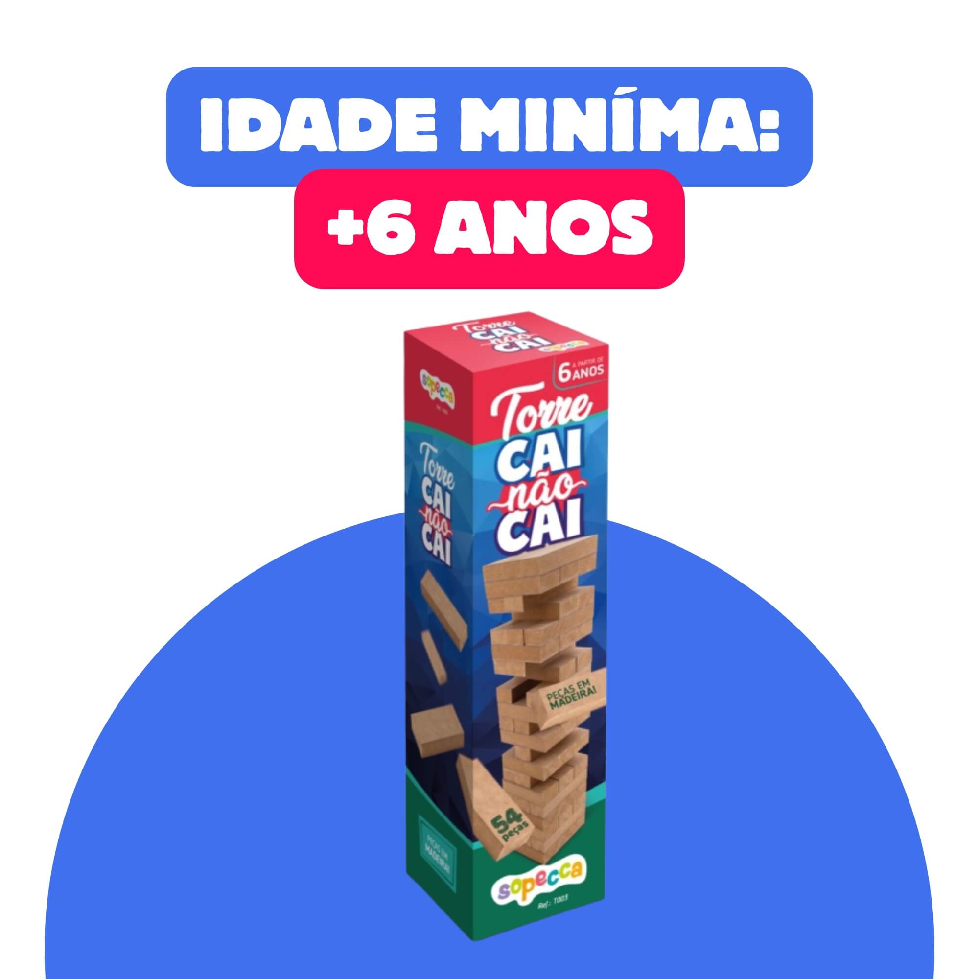 COMP Kit 5 Jogo Infantil Torre Cai Não Cai com 54 Peças de Madeira Sopecca