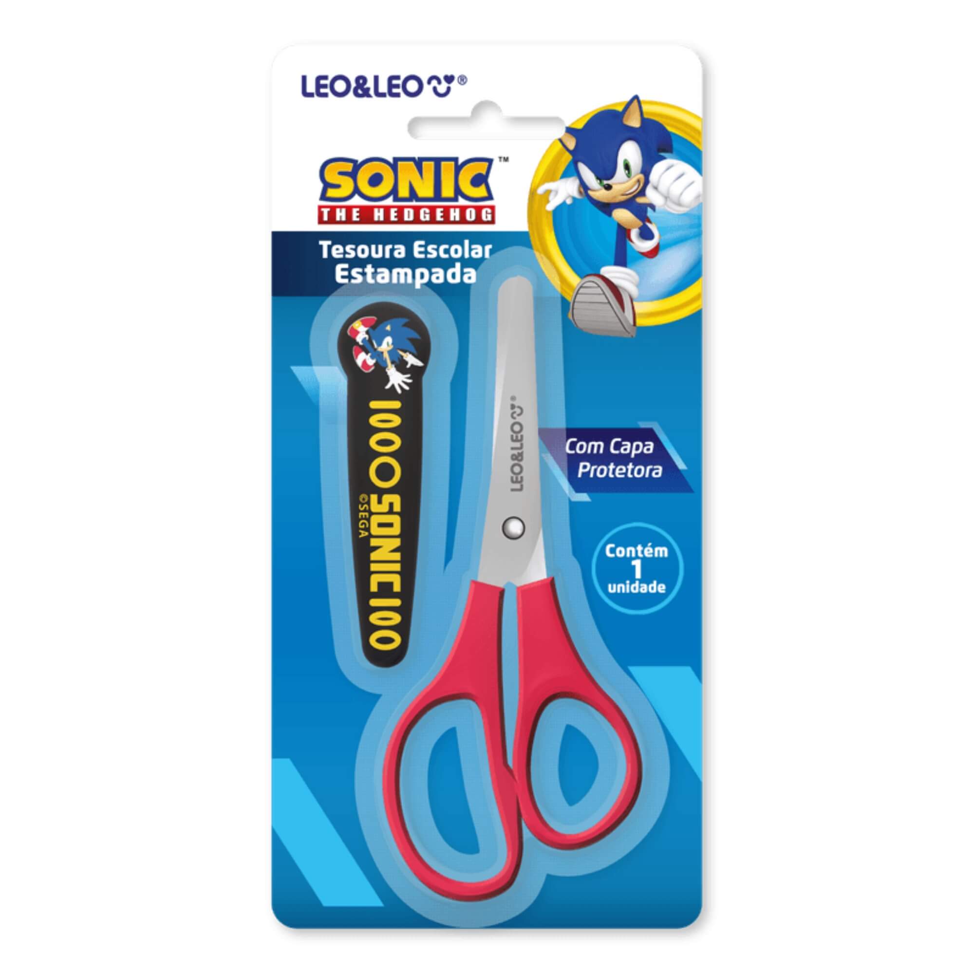 Blister com 1 und de Tesoura Escolar Estampada com Capa Sonic Leo&Leo Leonora - 10189