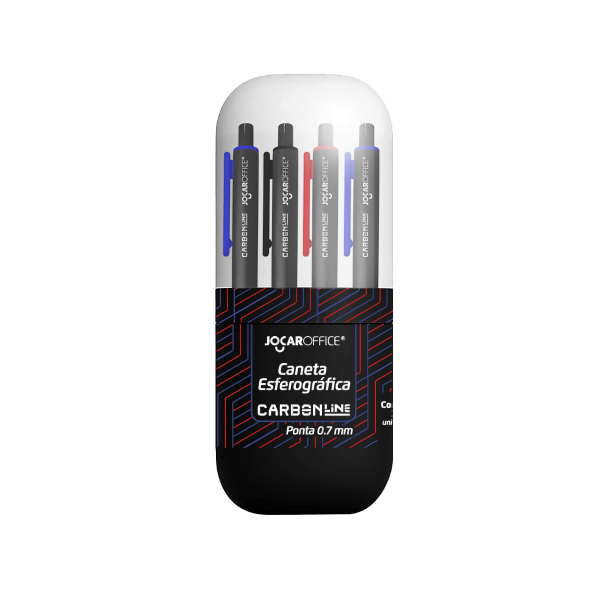 Caneta Esf. Retrátil Ponta 0.7 Carbon Line Azul/Vermelha/Preta (Pote 24 unidades) Leonora - 10300