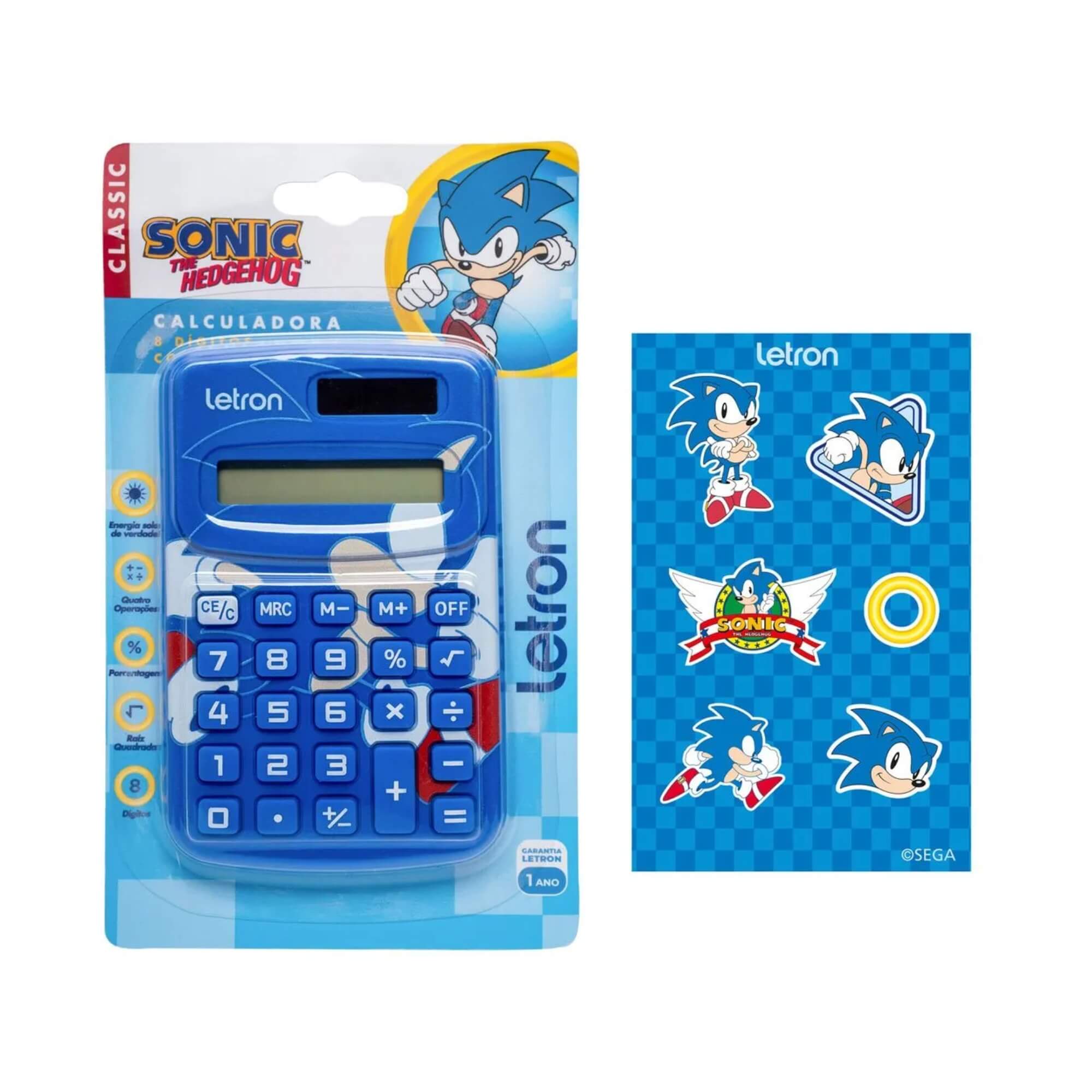 Calculadora 8 dígitos com Energia Solar e Cartela de Adesivo Sonic Letron Leonora - 10314