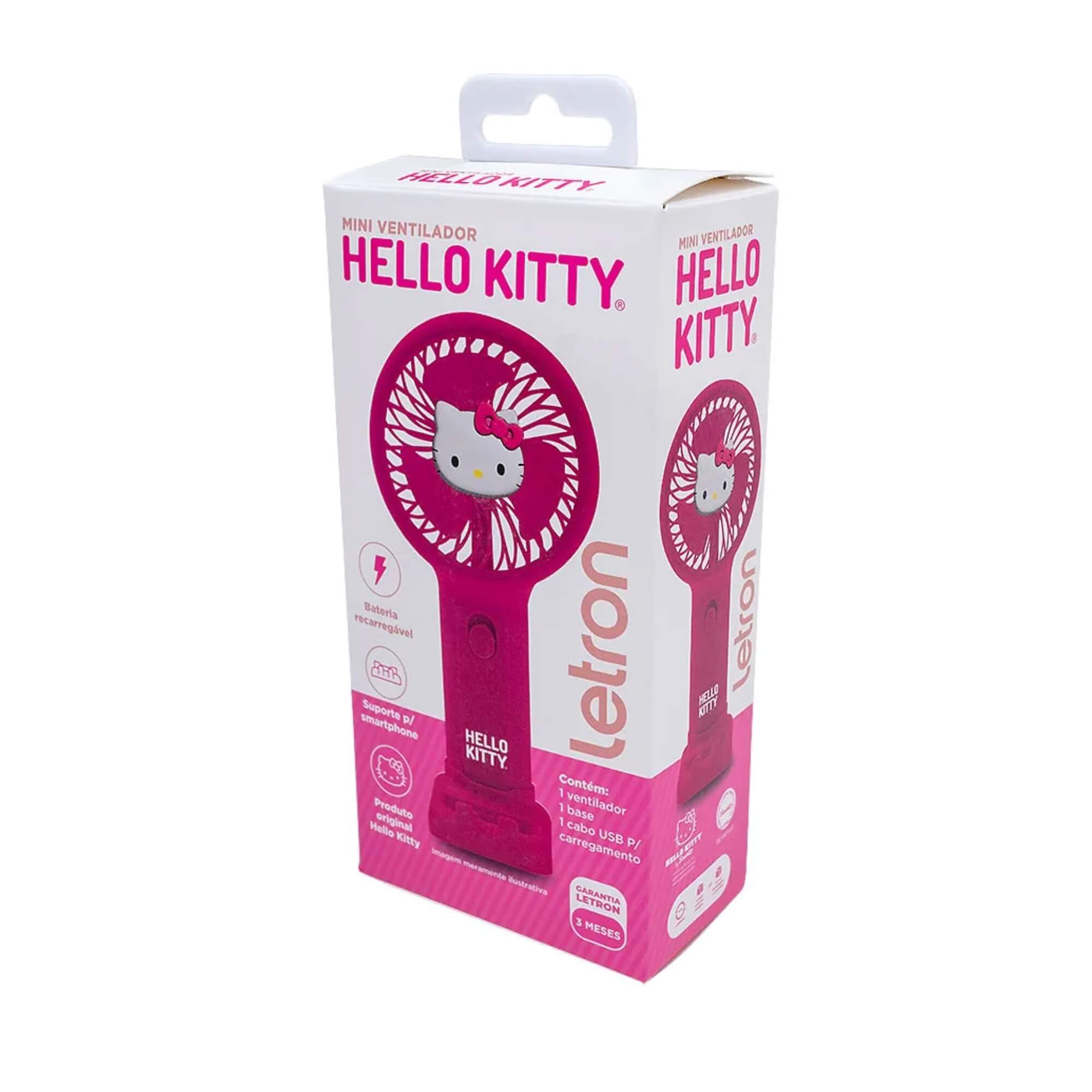Mini Ventilador Hello Kitty c/ Suporte de Celular Letron Leonora - 10339