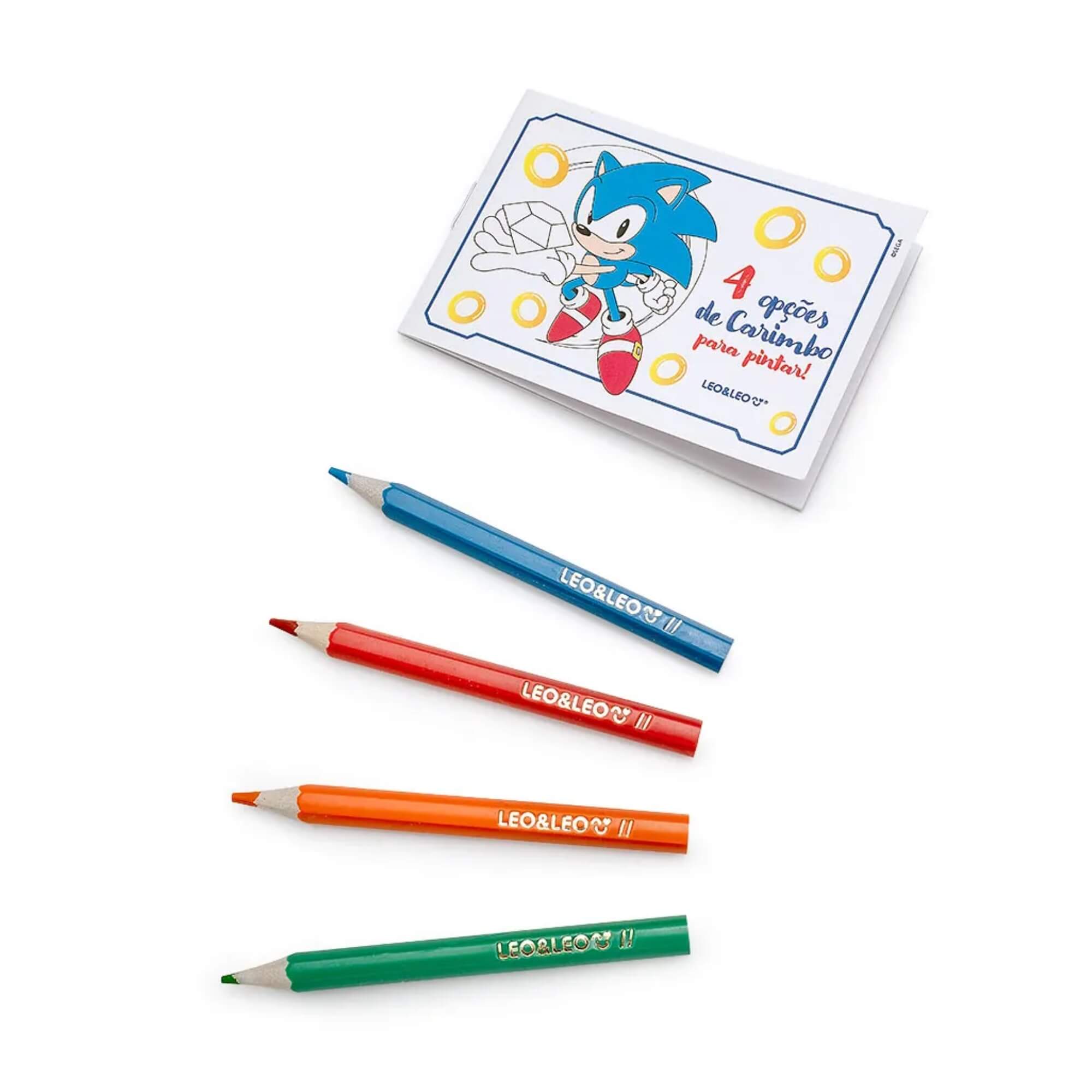 Kit Pintura Carimbo Sonic c/ Lápis de Cor + Bloco + Carimbos + Almofadas de Tinta Leonora - 10368