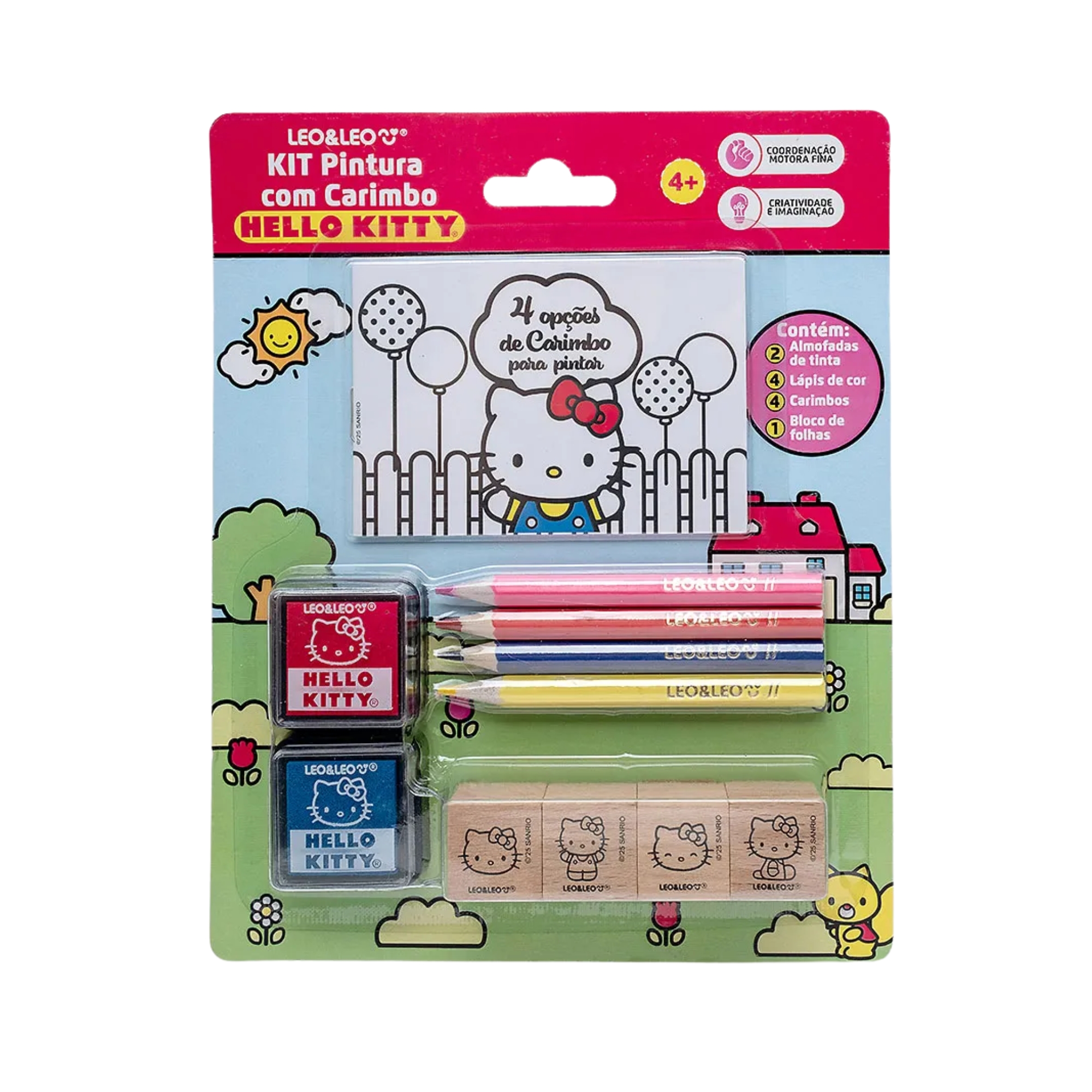 Kit Pintura com Carimbo Hello Kitty c/ Kit Lápis de Cor + Bloco + Acessórios Leonora - 10381