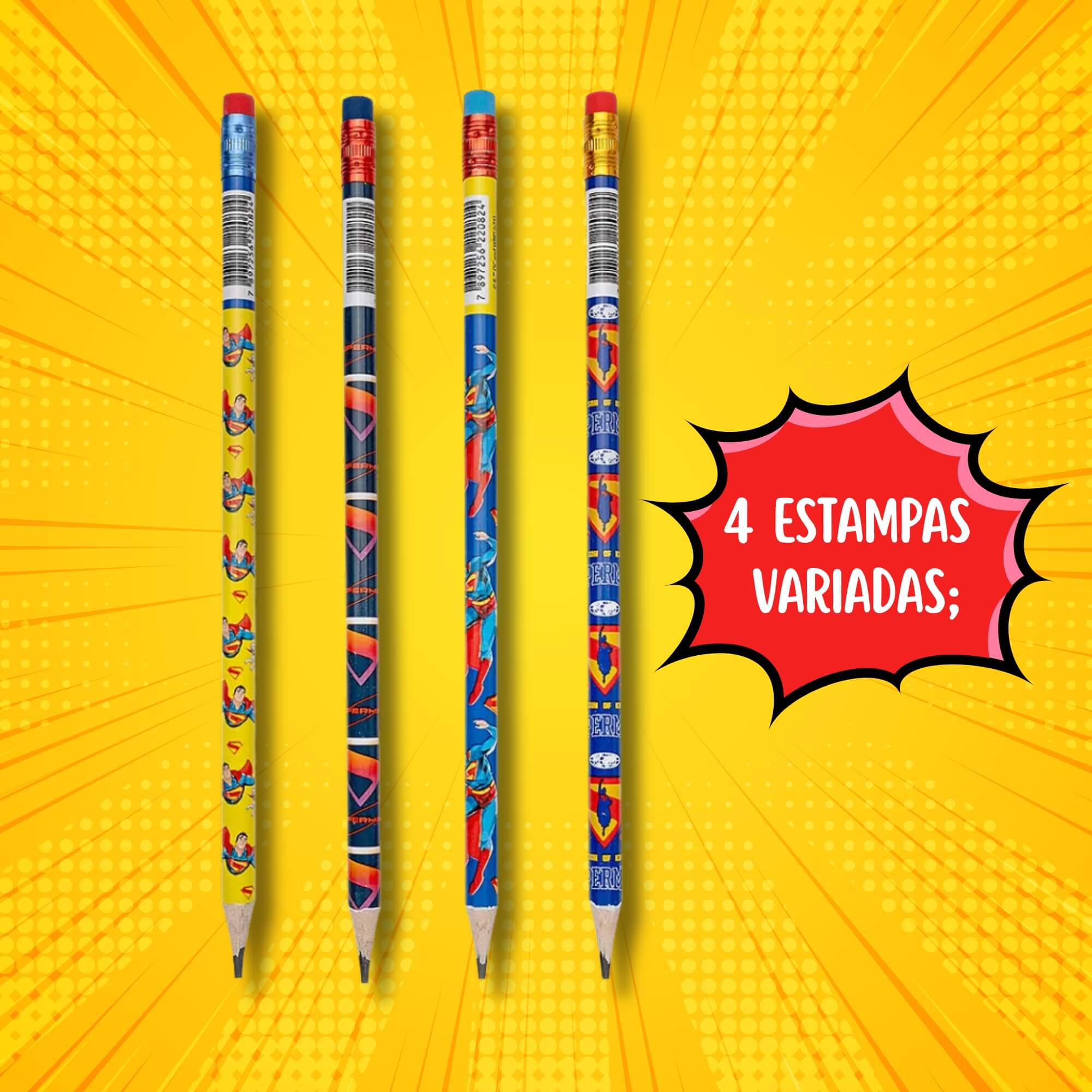 Lápis Grafite HB Resina Superman Red com Borracha (Pote c/ 72 unidades) Leo&Leo Leonora - 10482