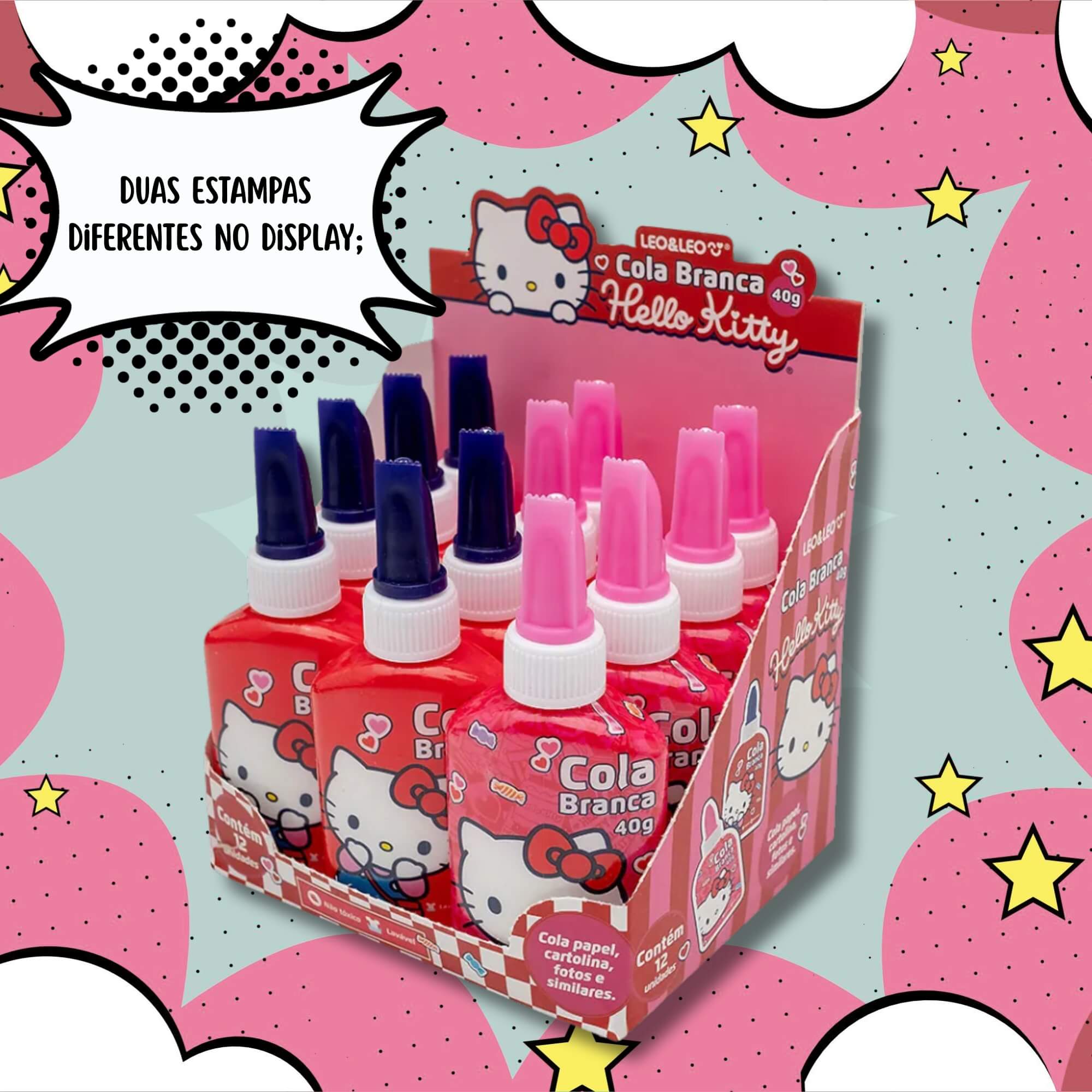 Cola Branca Escolar Líquida Hello Kitty 40g (Display c/ 12 unidades) Leonora - 10494