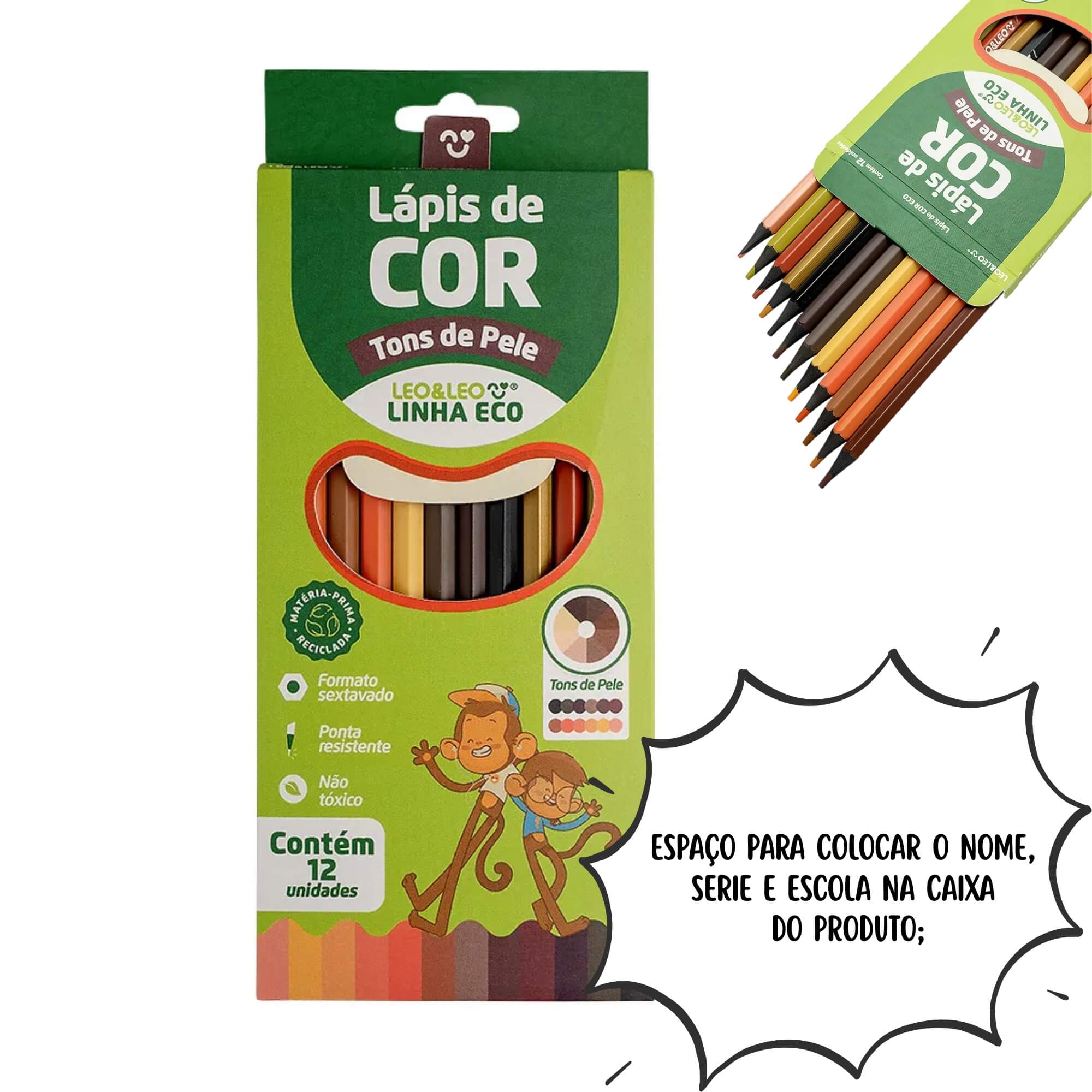 Lápis de Cor Hexagonal Ecológico Tons de Pele 12 Cores Leo&Leo Leonora - 10580