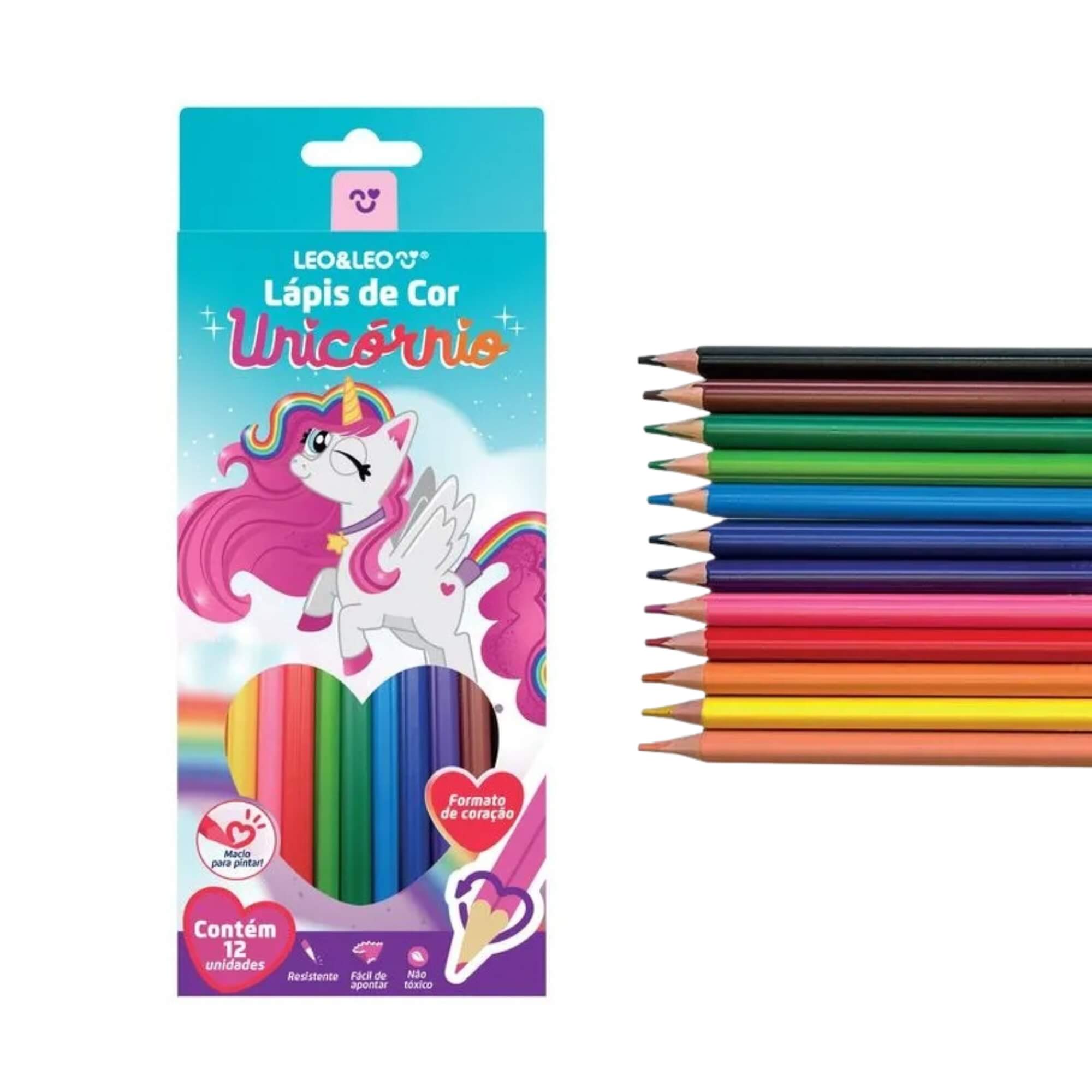 Lápis de Cor Formato Coração Unicórnio 12 Cores Leo&Leo Leonora - 10583