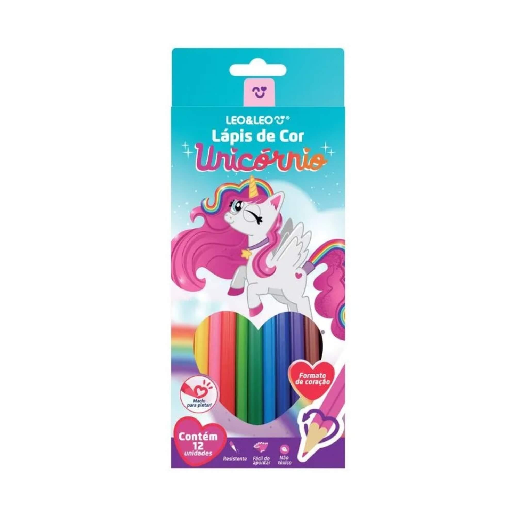 Lápis de Cor Formato Coração Unicórnio 12 Cores Leo&Leo Leonora - 10583
