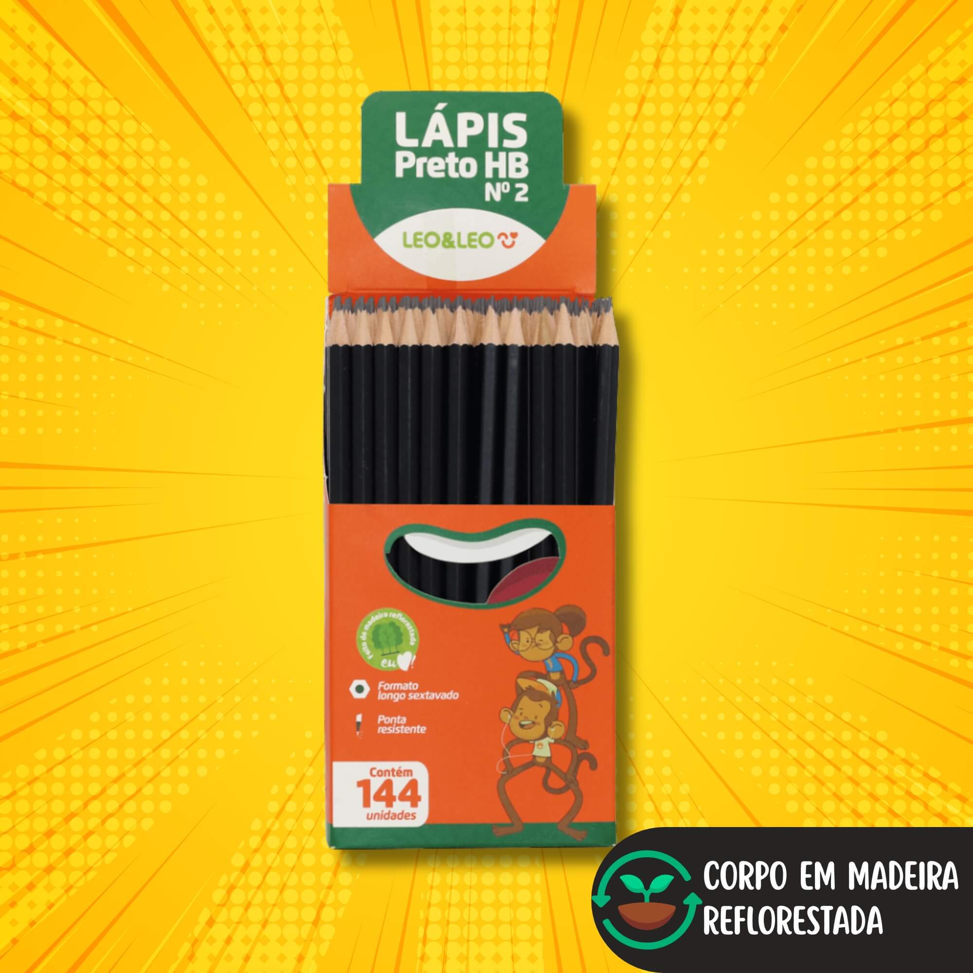 Lápis Grafite HB Madeira Sextavado Caixa c/ 144 unidades Leo&Leo Leonora - 4131