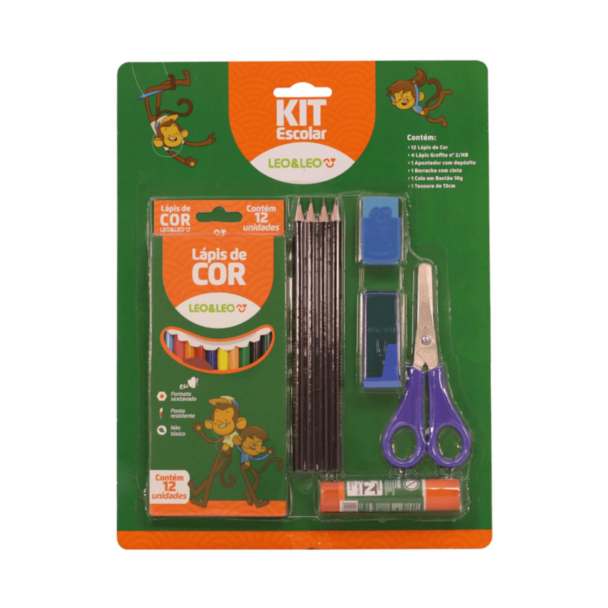 Kit Escolar Lápis De Cor 12 Cores Pacote com 6 Kits Leo&Leo Leonora - 4203