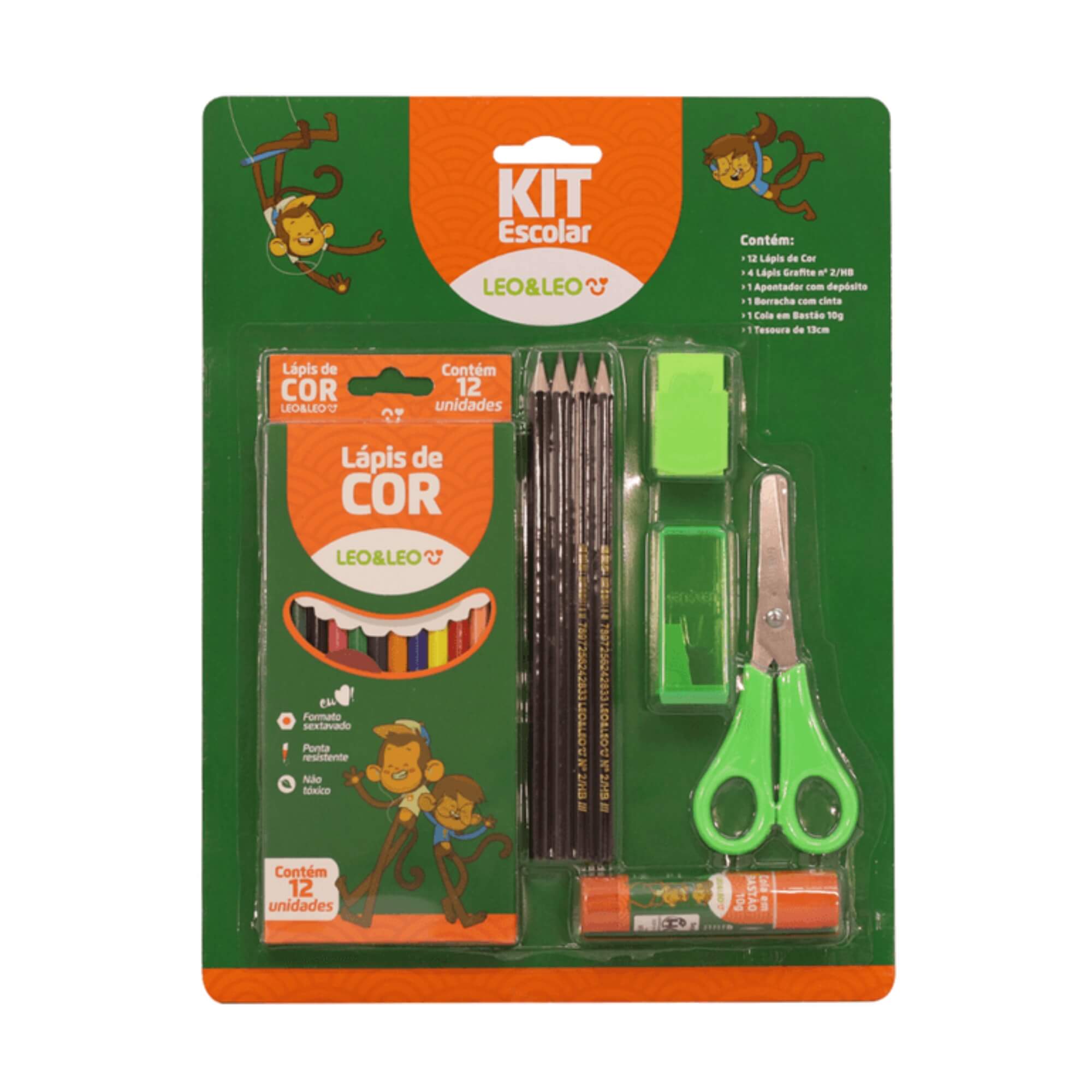 Kit Escolar Lápis De Cor 12 Cores Pacote com 6 Kits Leo&Leo Leonora - 4203