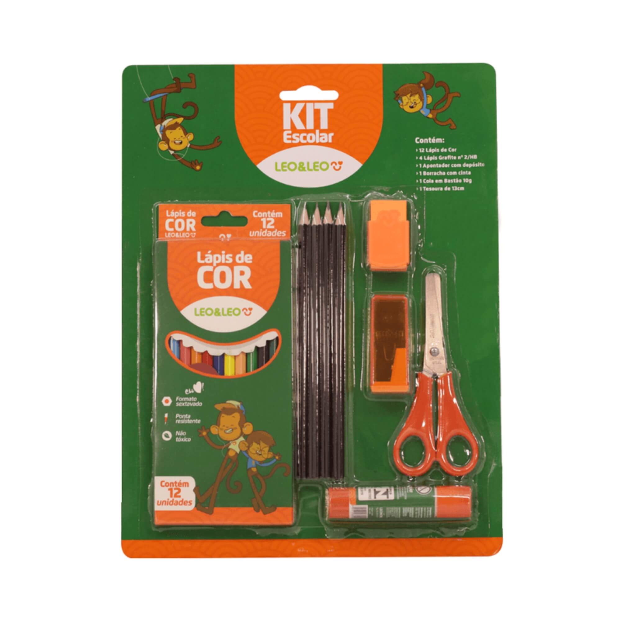 Kit Escolar Lápis De Cor 12 Cores Pacote com 6 Kits Leo&Leo Leonora - 4203