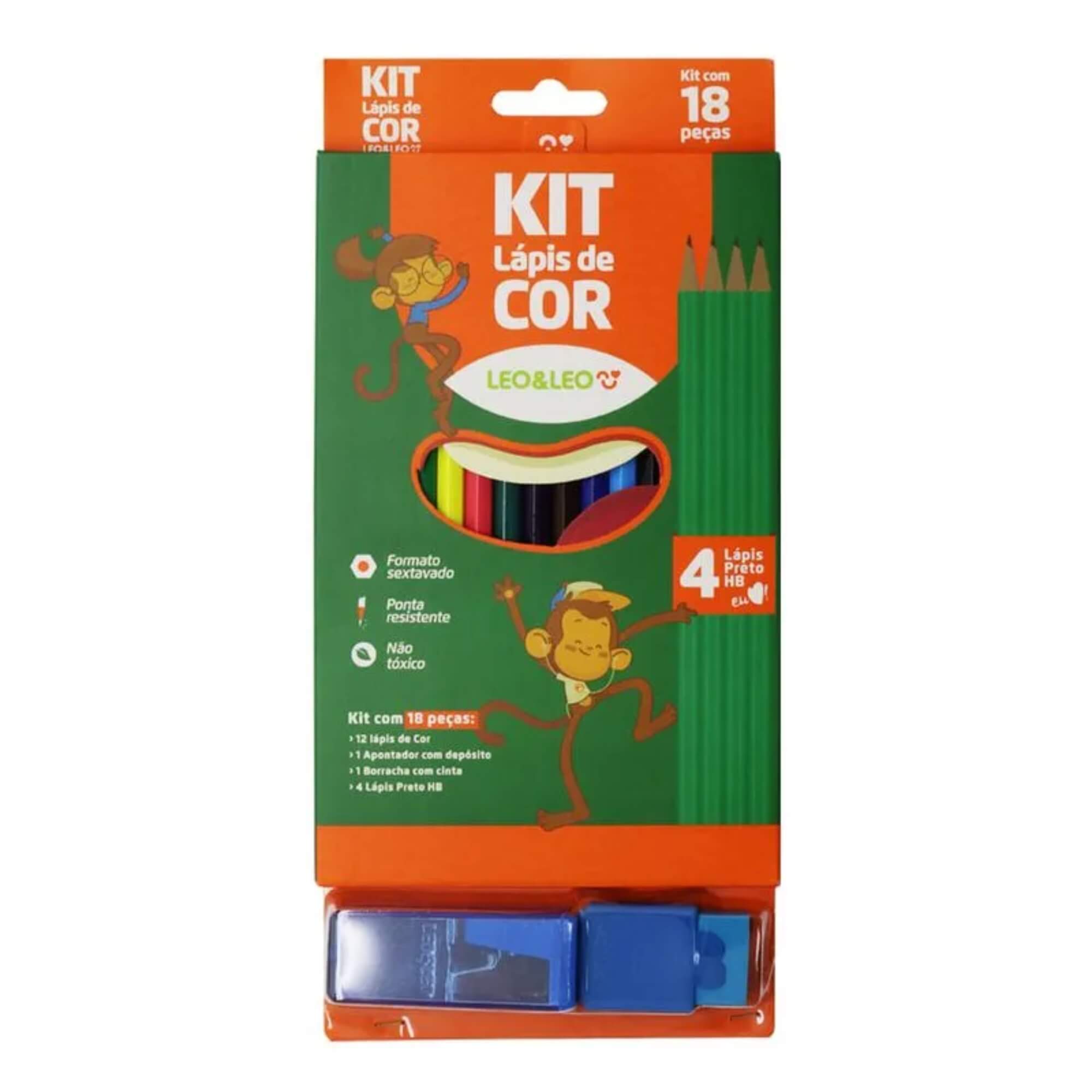 Pacote com 4 Kits de Lápis De Cor 12 Cores/4 Lápis Hb/Borracha/Apontador Leo&Leo Leonora - 4323