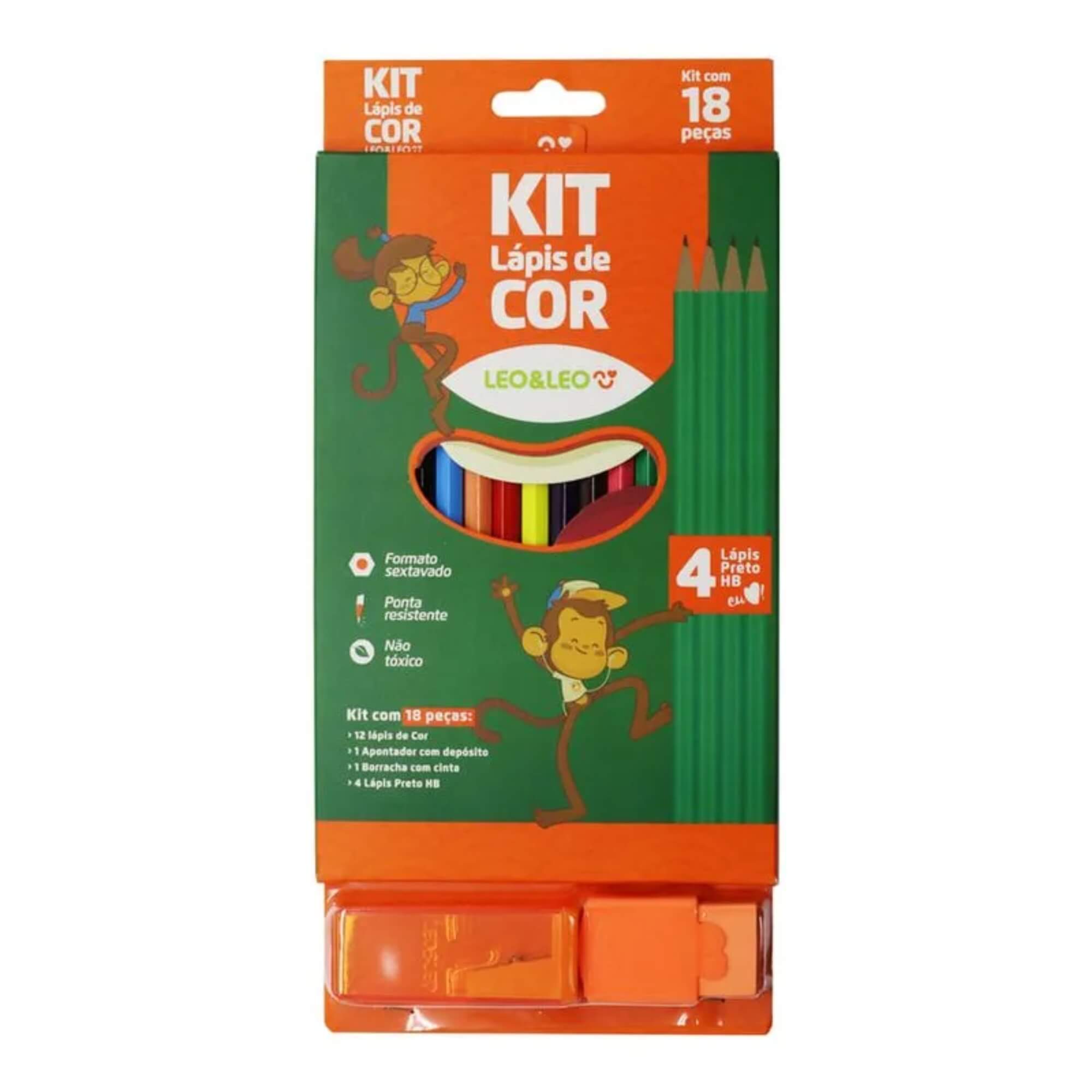 Pacote com 4 Kits de Lápis De Cor 12 Cores/4 Lápis Hb/Borracha/Apontador Leo&Leo Leonora - 4323