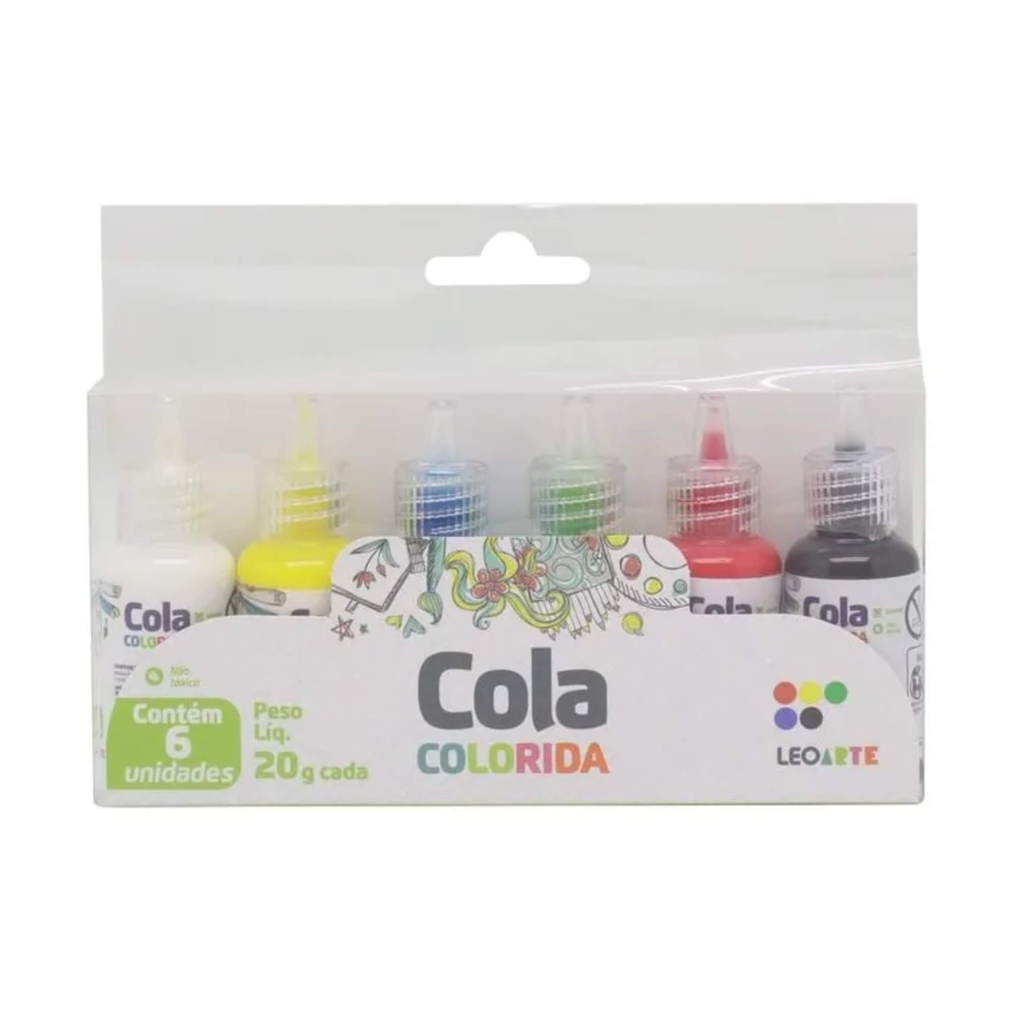 Pacote com 8 Caixas de Cola Colorida 20G 6 Cores Leo&Leo Leonora - 4366