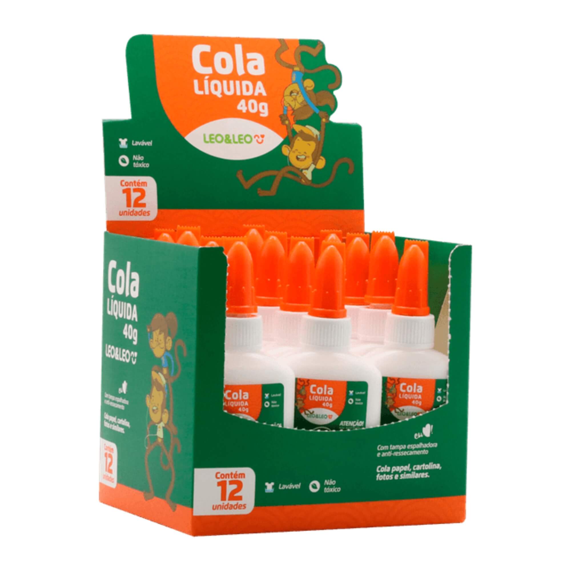 Caixa com 12 unds de Cola Branca Escolar Líquida 40 Gramas Leo&Leo Leonora - 4370