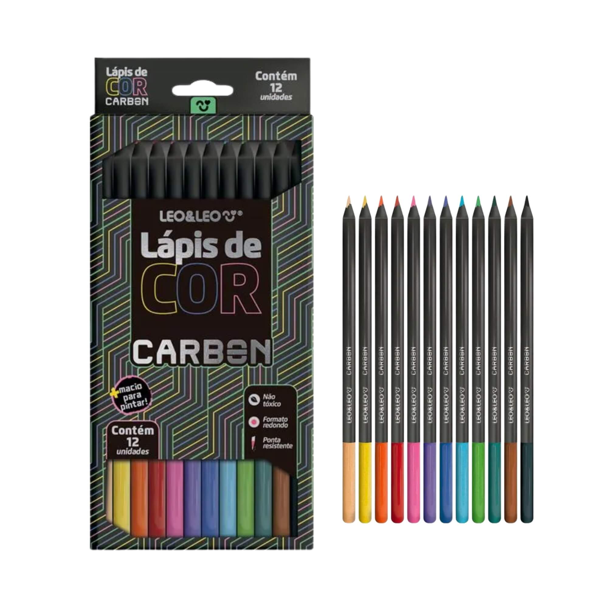 Caixa com Lápis De Cor Carbon 12 Cores Redondo Leo&Leo Leonora - 4430