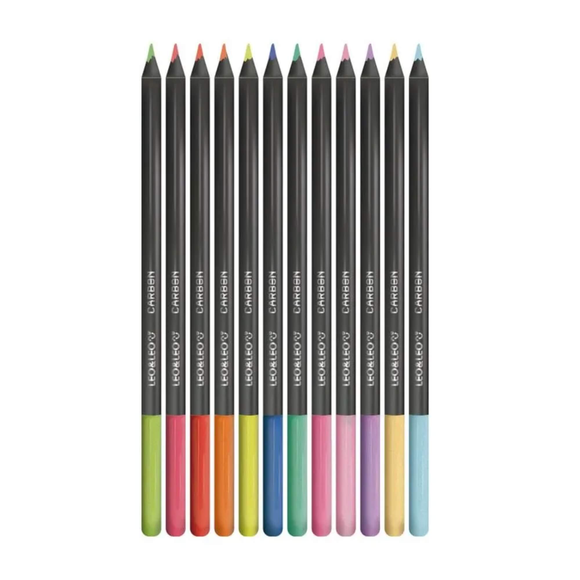 Caixa de Lápis De Cor Carbon 12 Cores Neon + Pastel Redondo Leo&Leo Leonora - 4434