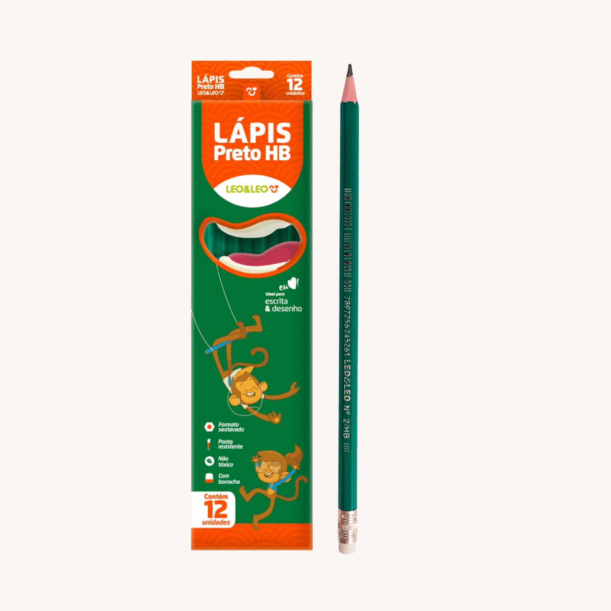 Lápis Grafite HB Resina Verde Sextavado c/ Boracha Caixa com 12 unidades Leonora - 4526
