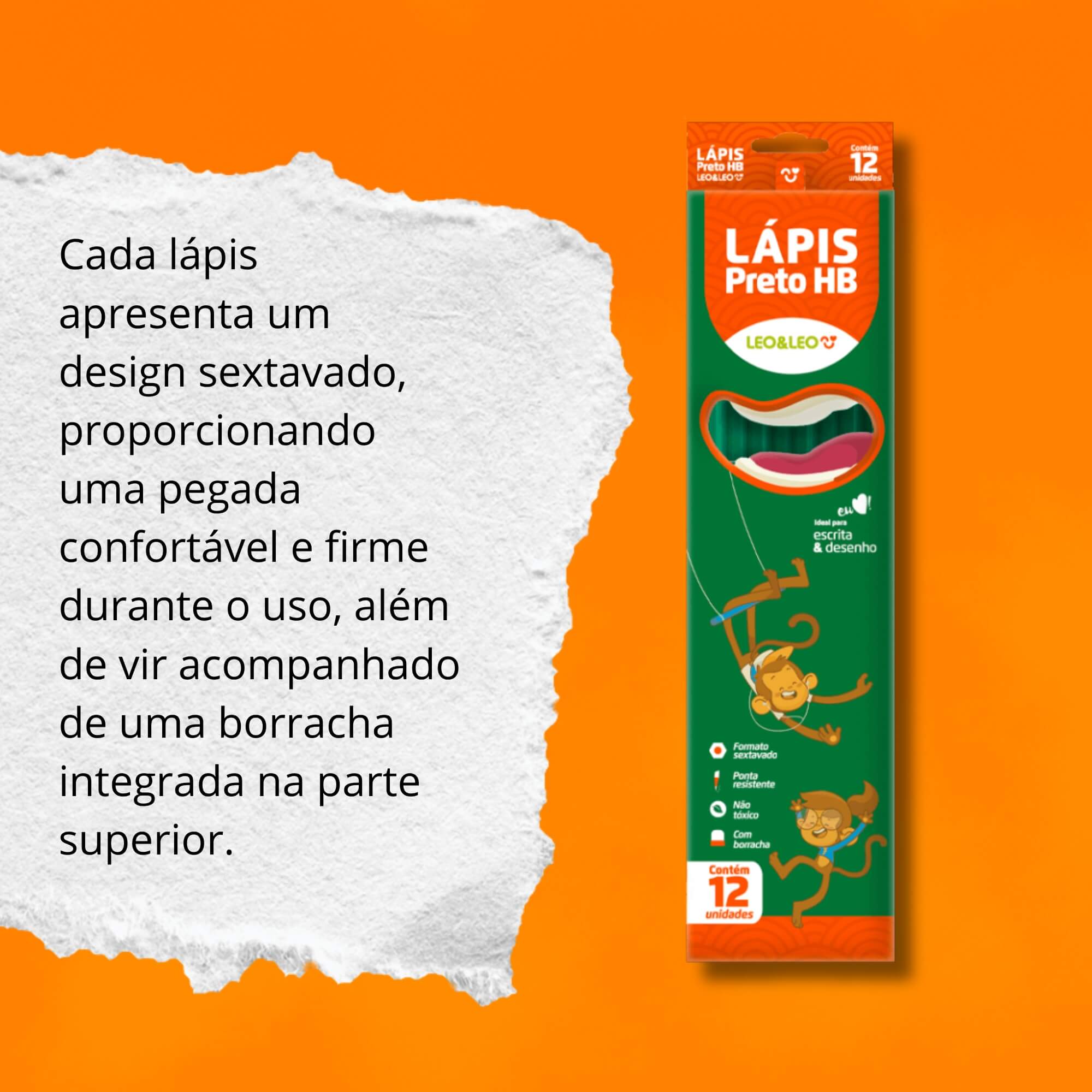 Lápis Grafite HB Resina Verde Sextavado c/ Boracha Caixa com 12 unidades Leonora - 4526