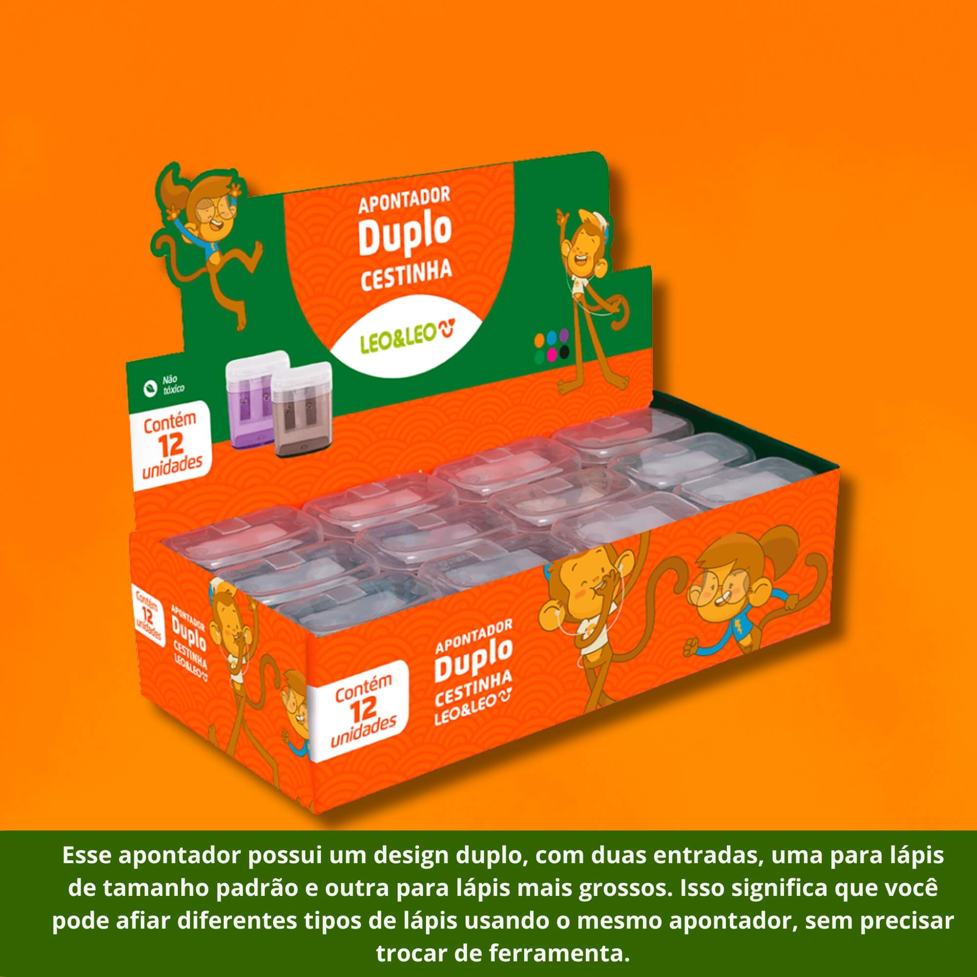 Apontador Duplo Cestinha c/ Depósito (Caixa c/ 12 unidades) Leo&Leo Leonora - 4568