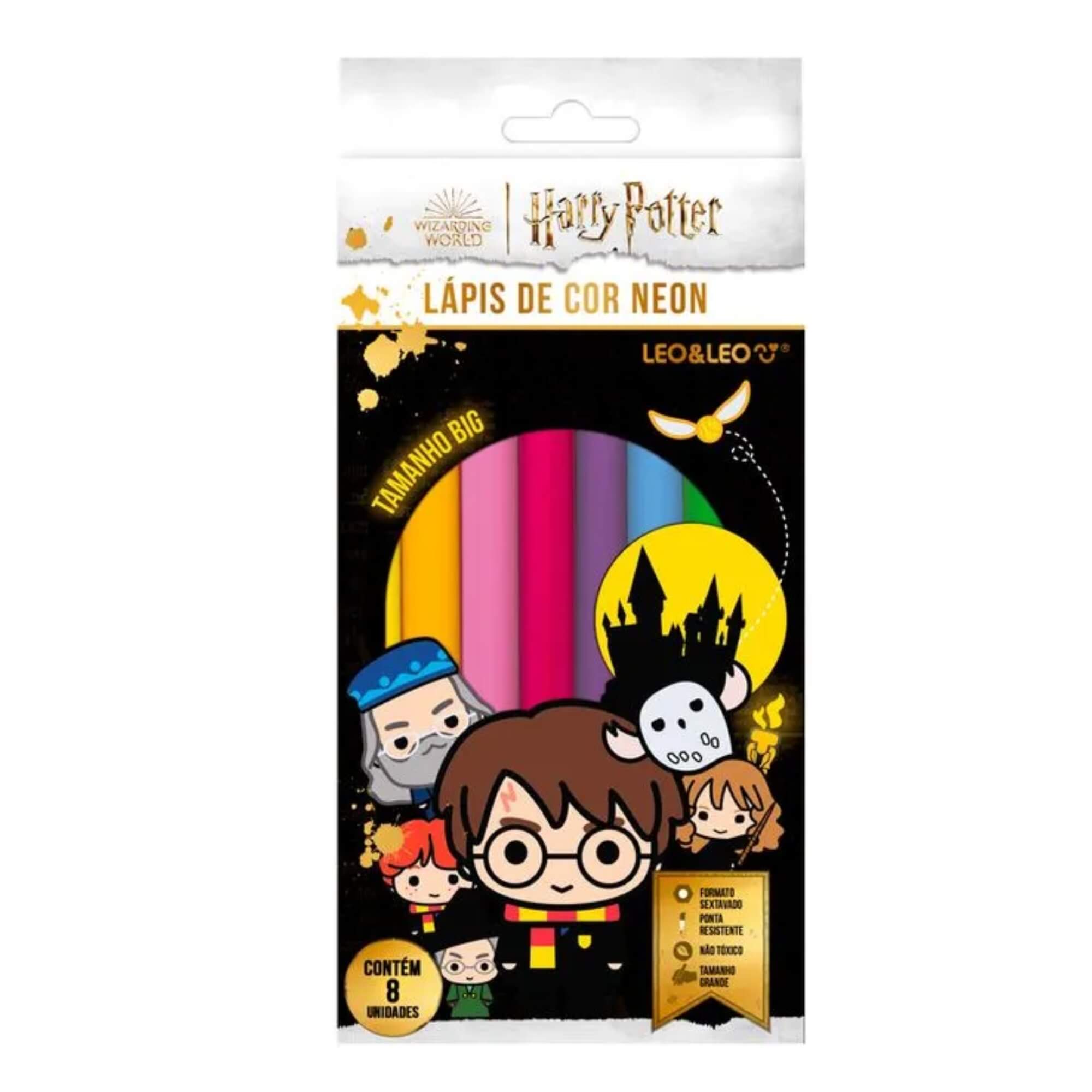 Lápis de Cor Big Neon Harry Potter 8 Cores Sextavado Leo&Leo Leonora - 72122