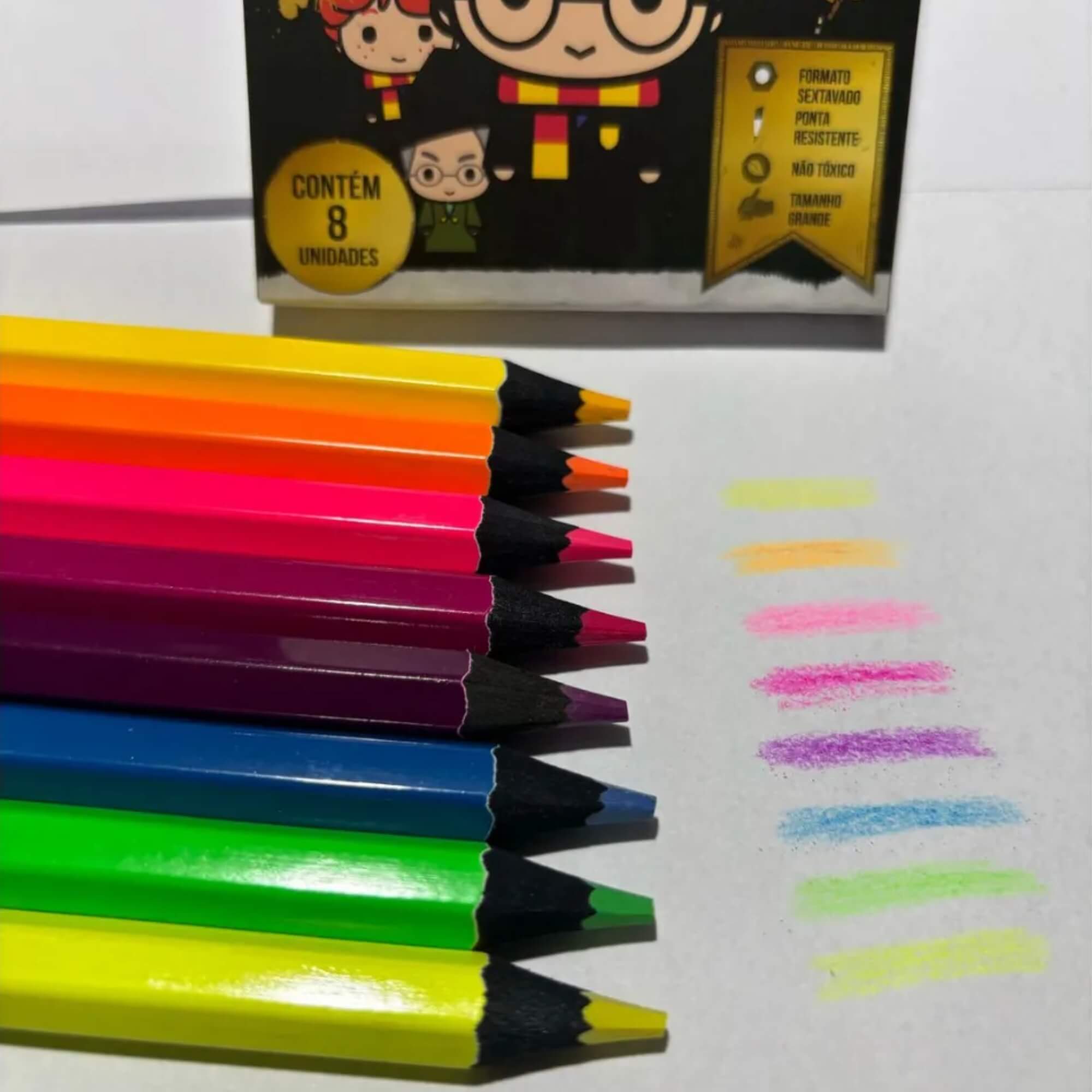 Lápis de Cor Big Neon Harry Potter 8 Cores Sextavado Leo&Leo Leonora - 72122