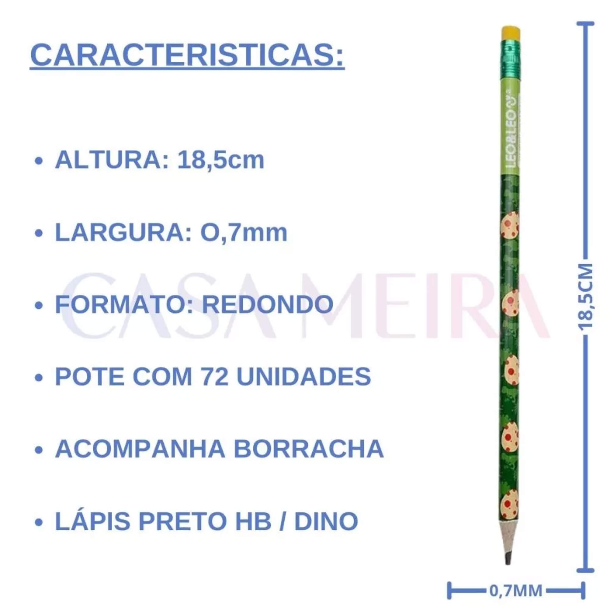 Lápis Grafite Hb Dino C/ Borracha Pote 72 Und Leo&Leo Leonora - 72194
