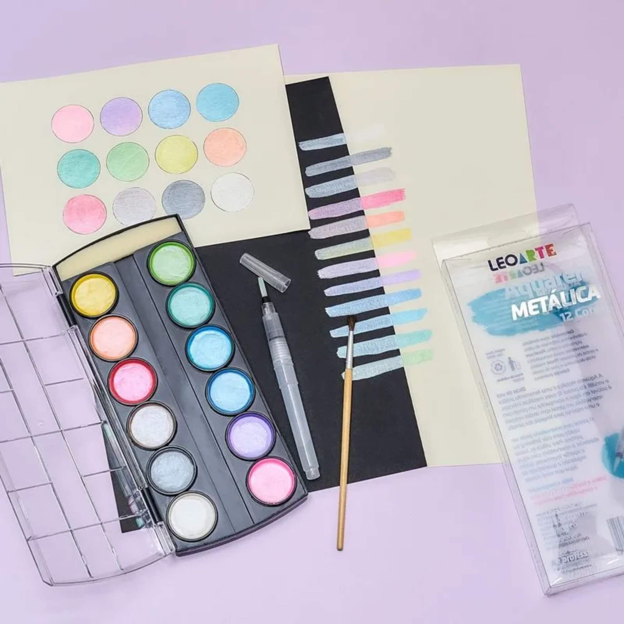 Aquarela 12 Cores Metalicas Estojo Leoarte Leonora - 72305