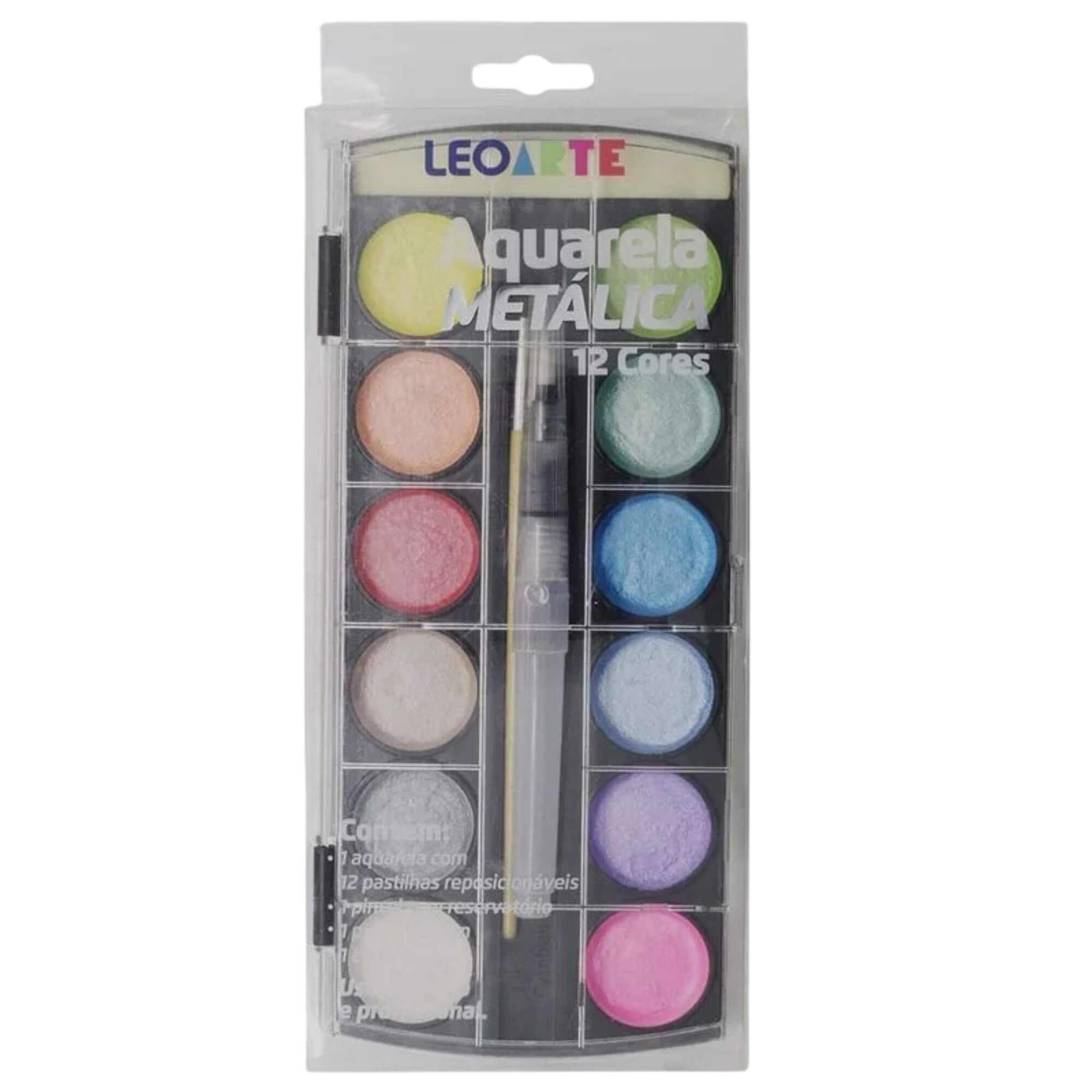 Aquarela 12 Cores Metalicas Estojo Leoarte Leonora - 72305