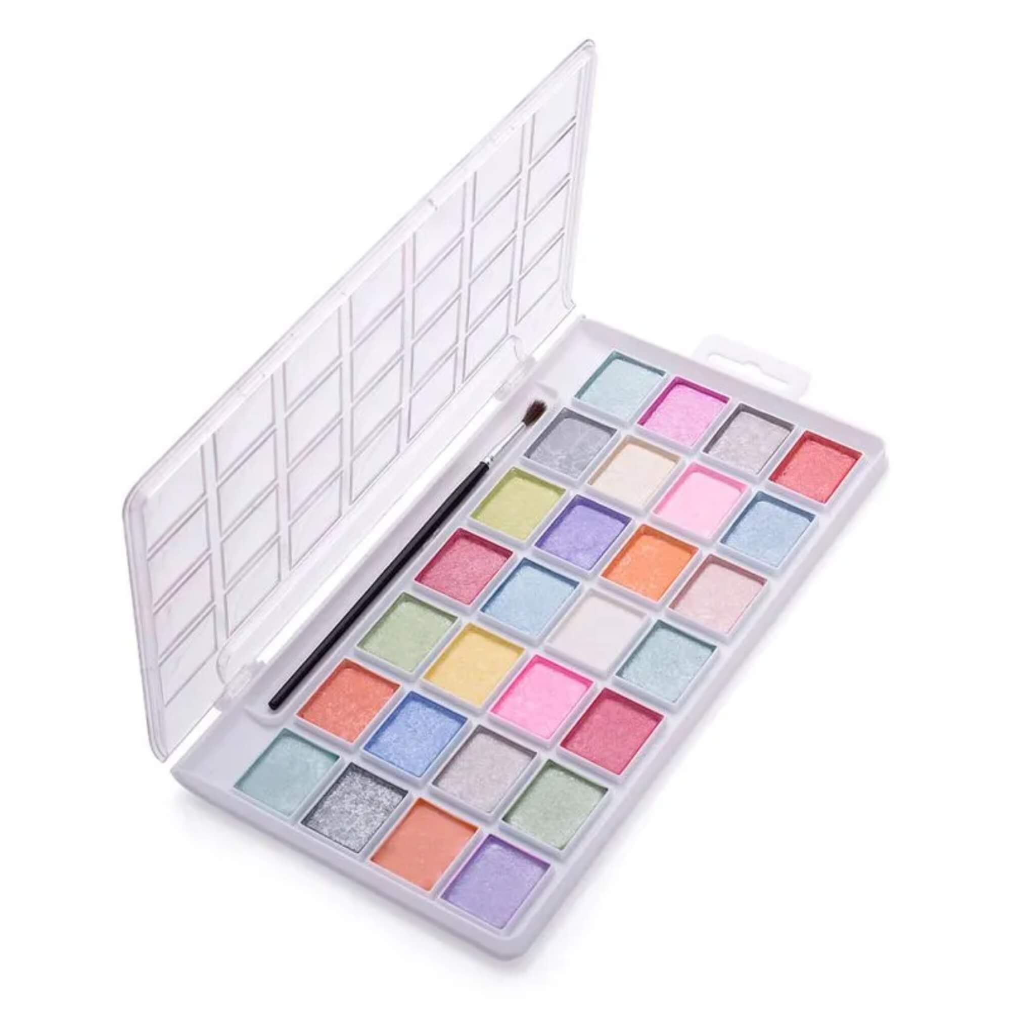 Estojo de Aquarela com 28 Cores Perolizadas Picnic + Pincél LeoArte Leonora - 72406