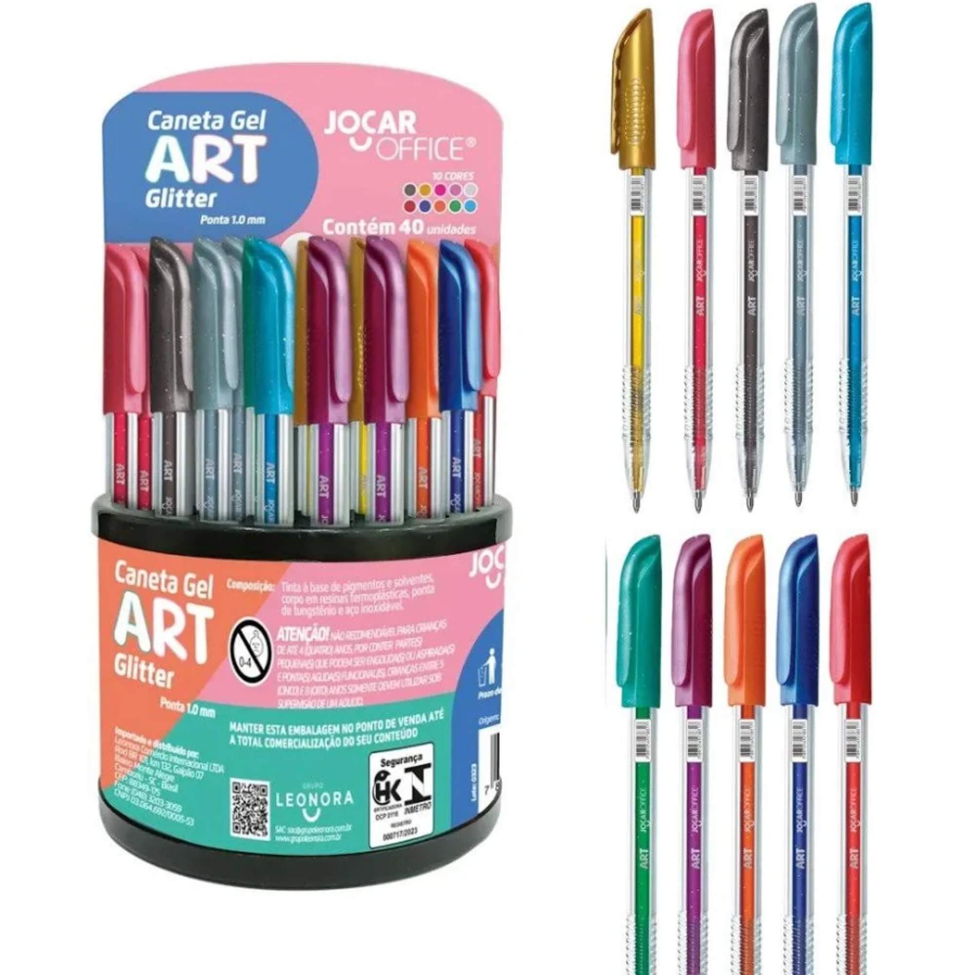 Caneta Gel Art 1.0 Glitter - Dispenser c/ 40 Unid. Sortidas Jocar Office Leonora - 97933