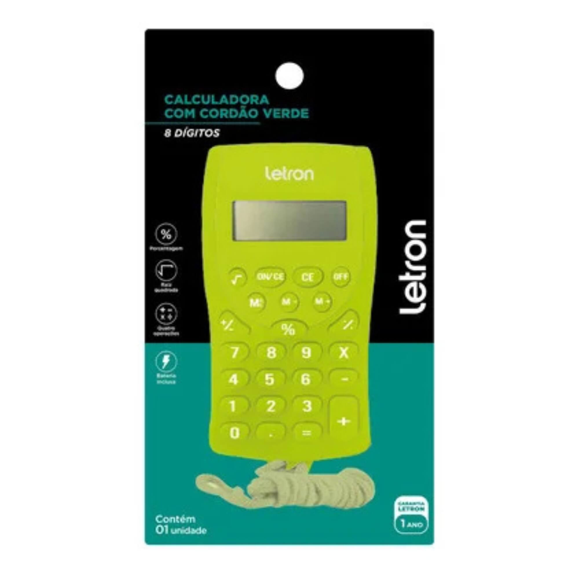 Calculadora 8 Dígitos com Cordão e Bateria Verde Letron Leonora - 99331