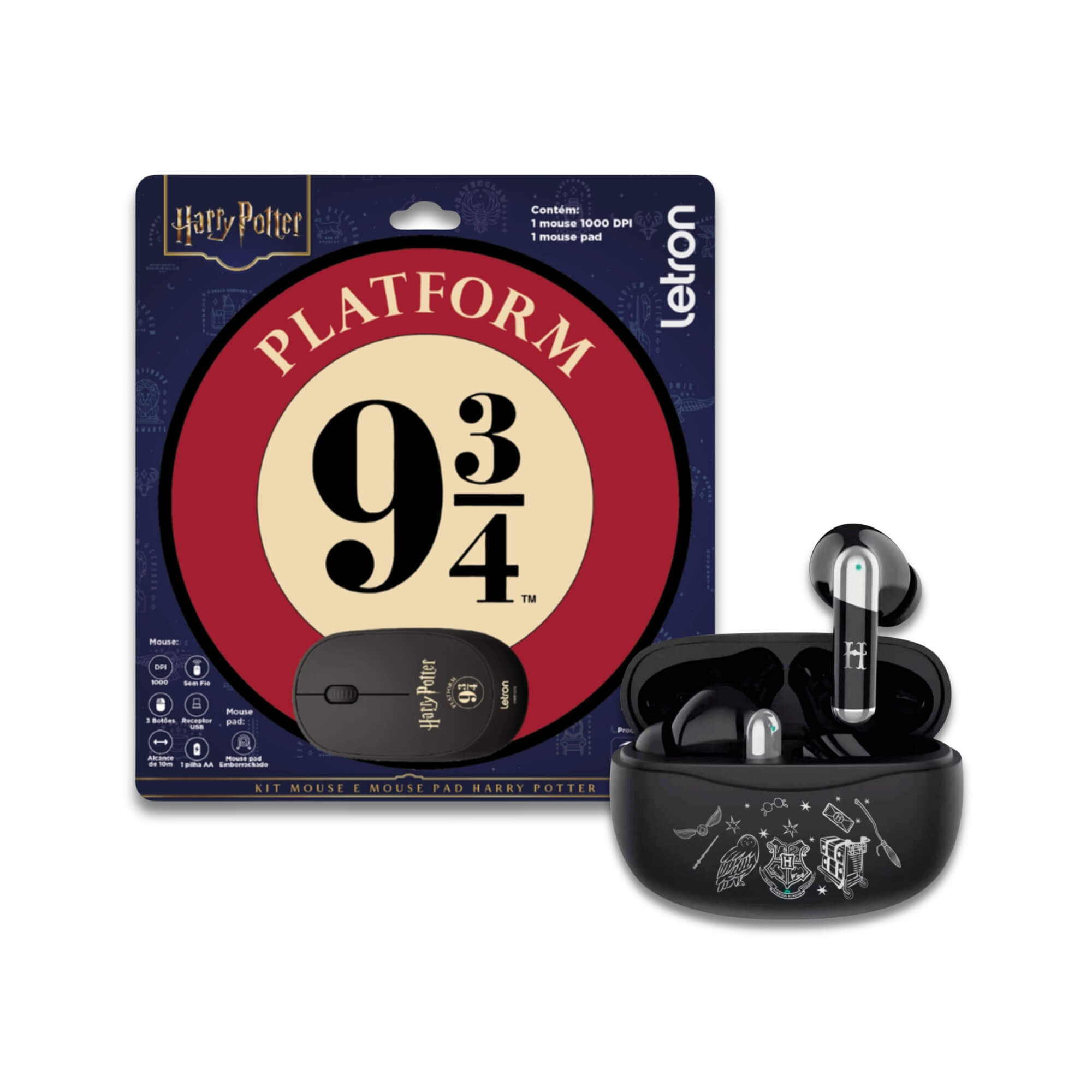 Kit Harry Potter Letron - Fones Bluetooth + Mouse sem Fio