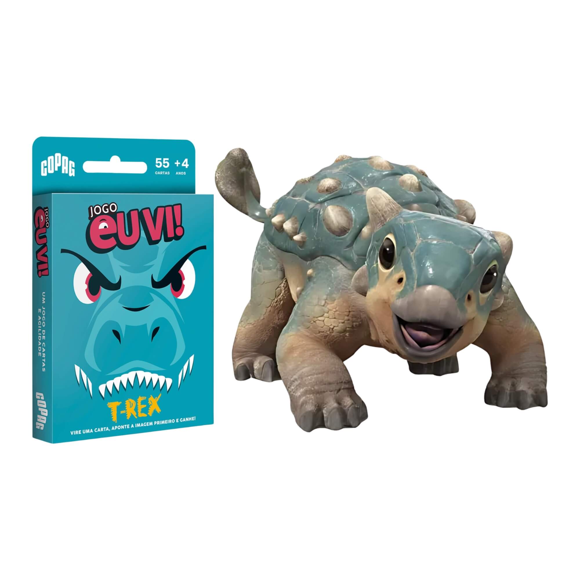 COMP Kit Infantil Dinossauros Jogo de Cartas Eu Vi + Brinquedo Boneco Bolota