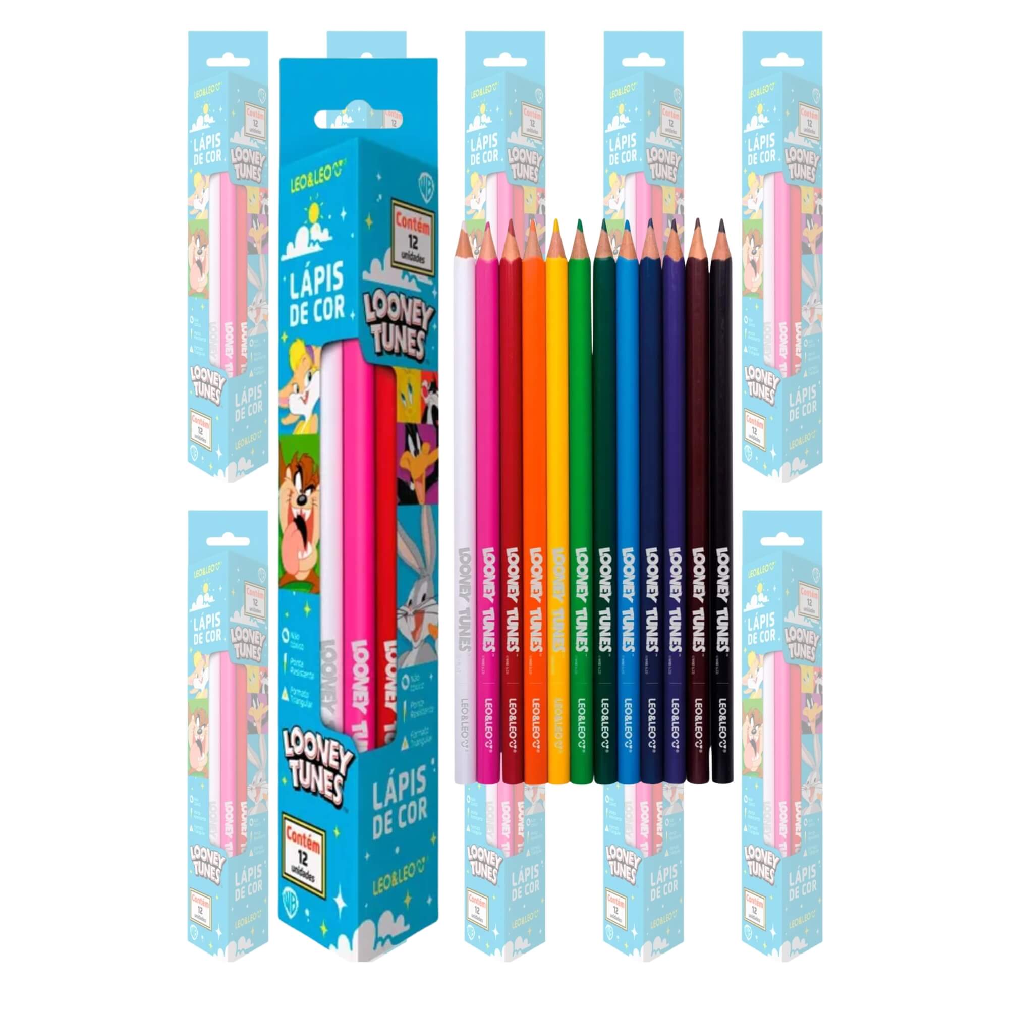 Kit Papelaria Atacado 10 Caixas de Lápis de Cor 12 Cores Cada