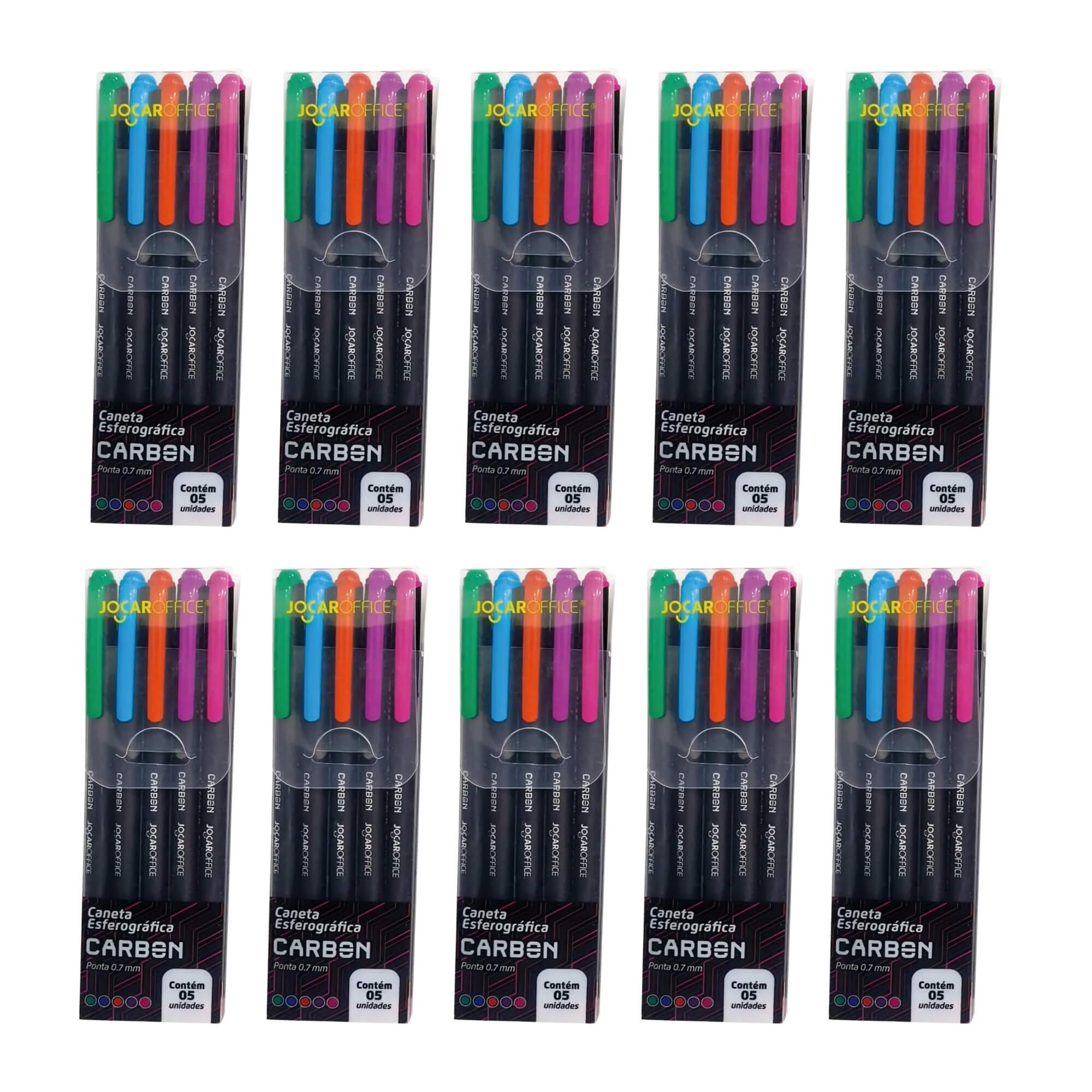 COMP Kit 10 Caixas de Caneta Esferográfica Carbon 0.7 Colorida (Estojo c/ 5 unidades) Leonora